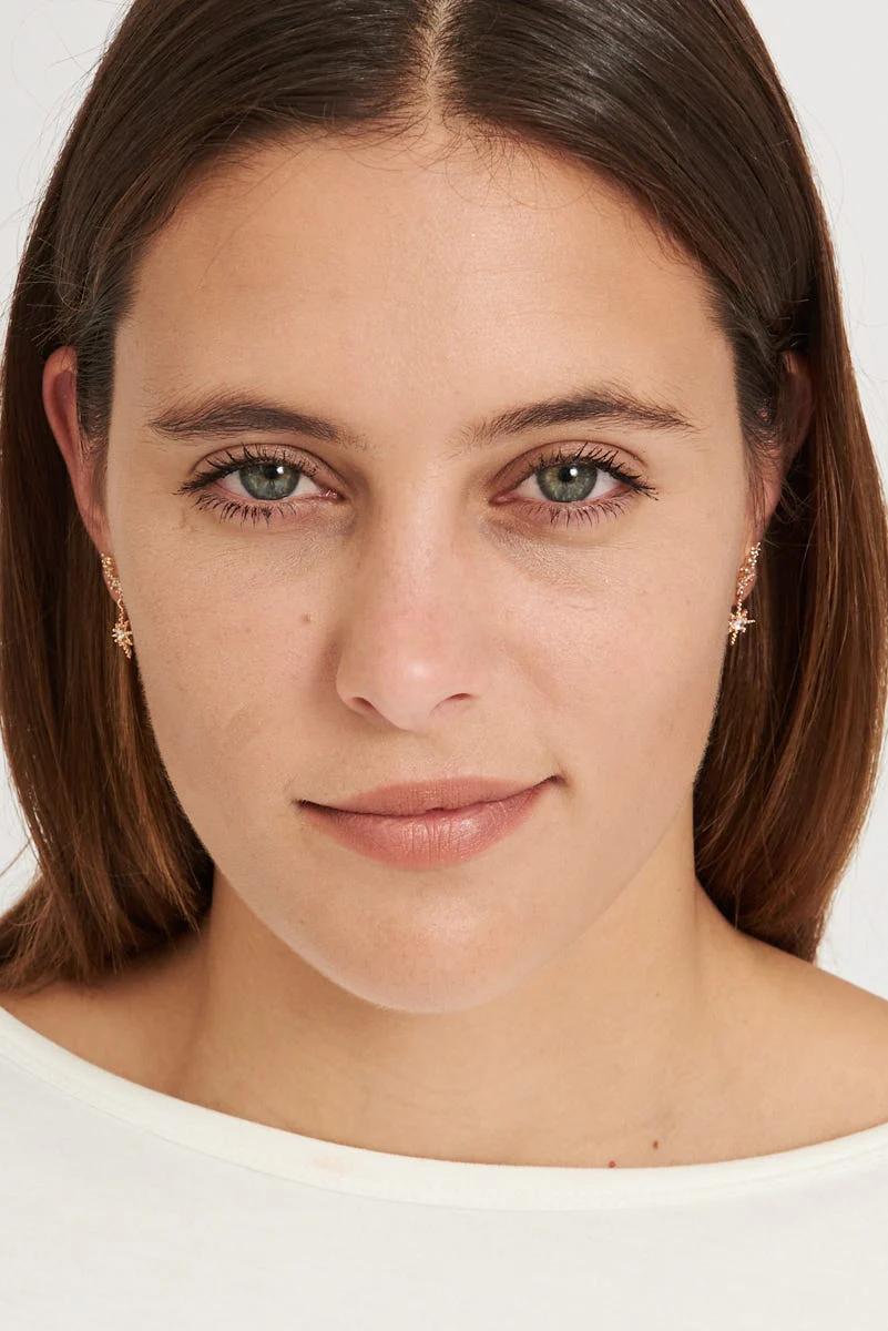 Memu Earrings In Rose Gold With Drop Star - Image 4