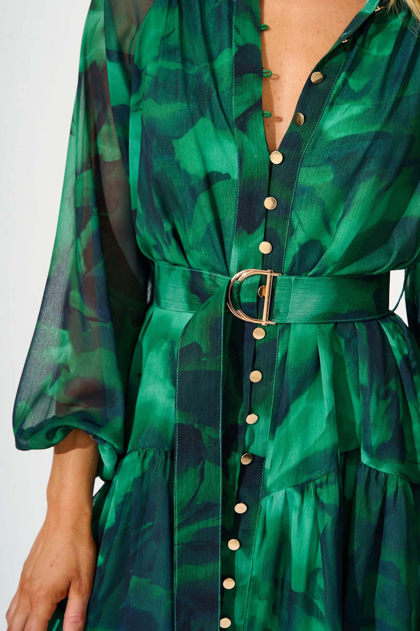 Mica Dress in Green Watercolour Chiffon - Image 5