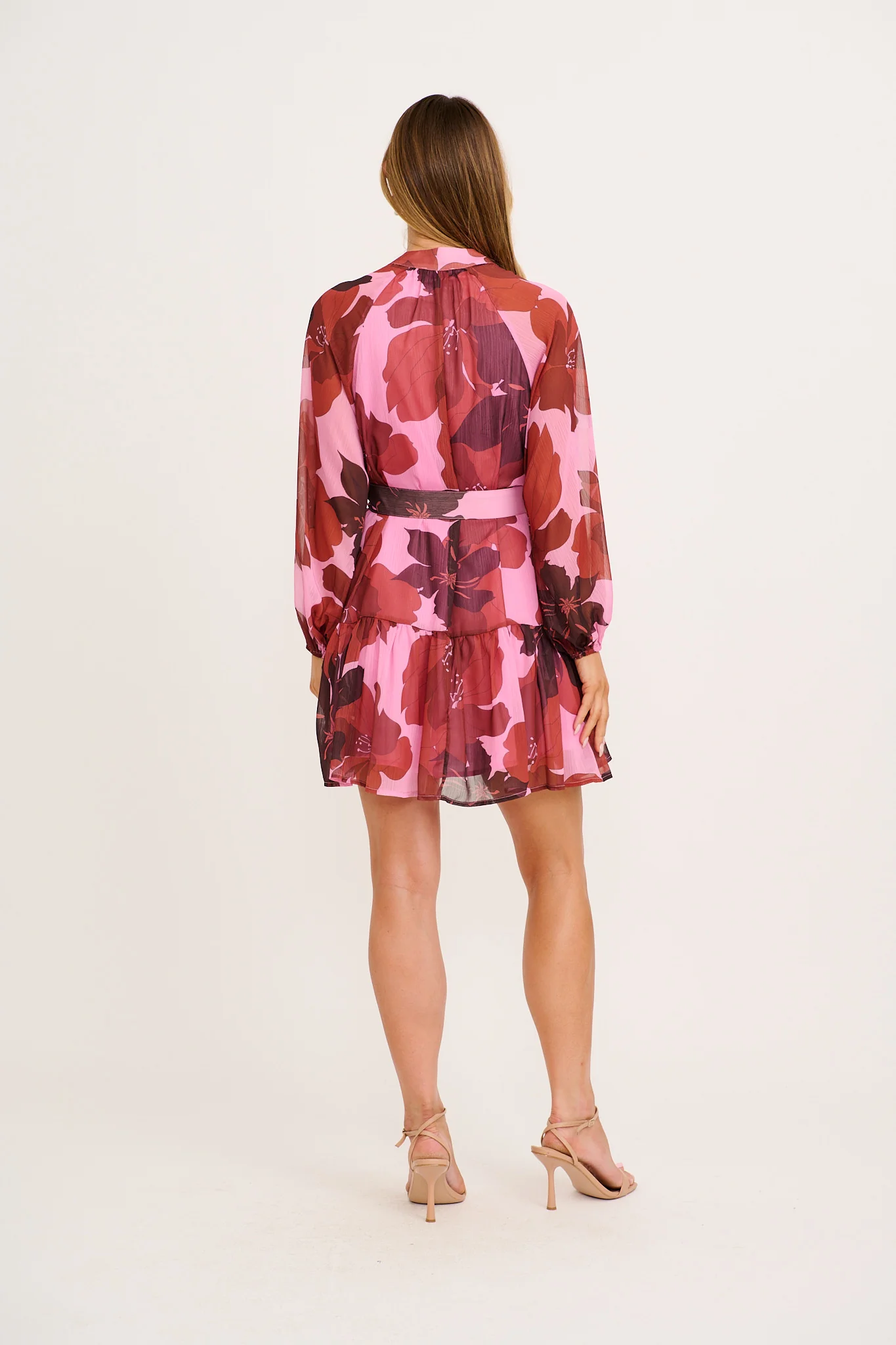 Mica Dress in Pink and Red Floral Chiffon - Image 4