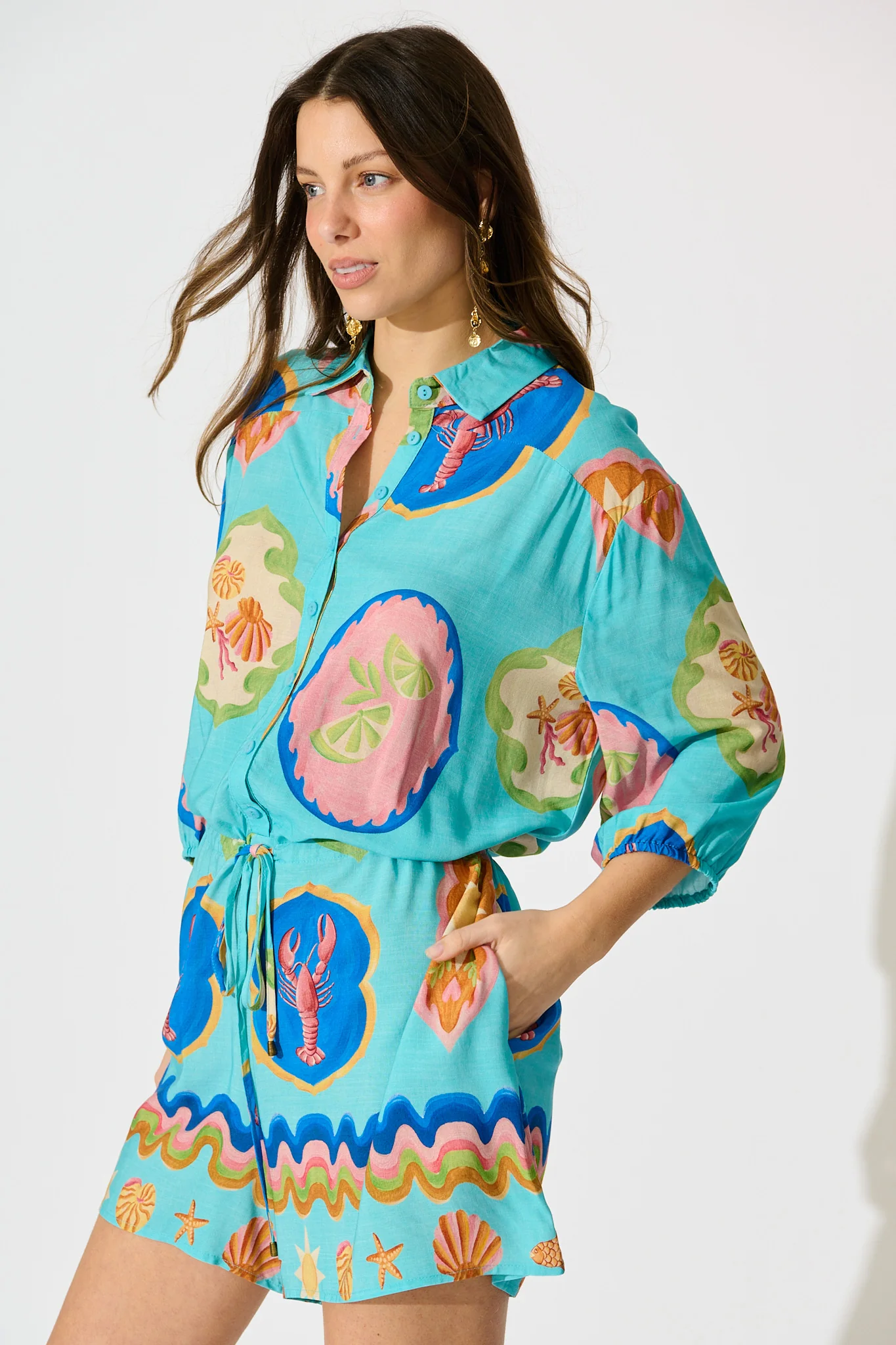 Micaela Playsuit in Blue Seashell Print - Image 3