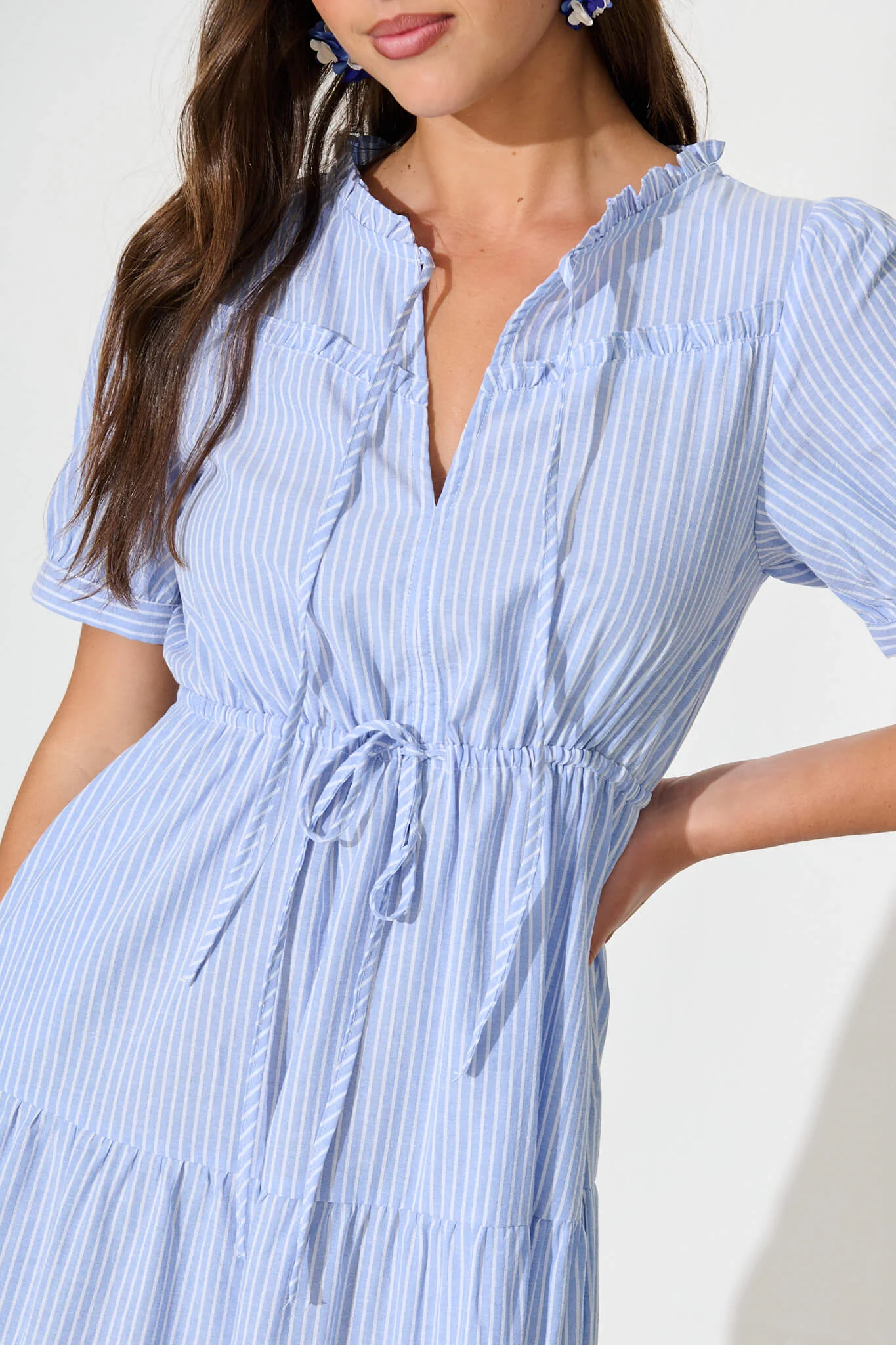 Micah Midi Dress in Blue and White Stripe Cotton Blend - Image 5