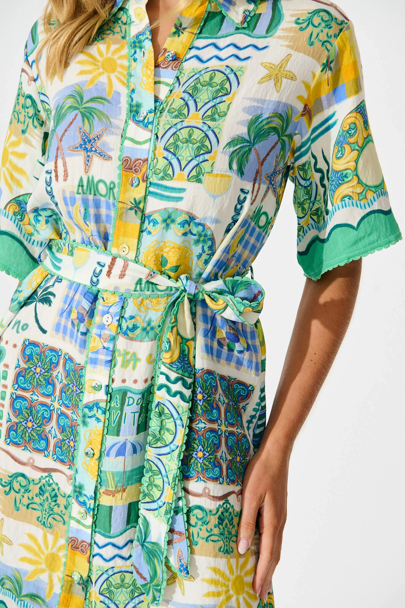 Miela Shirt Dress In Green Multi Border Print - Image 5