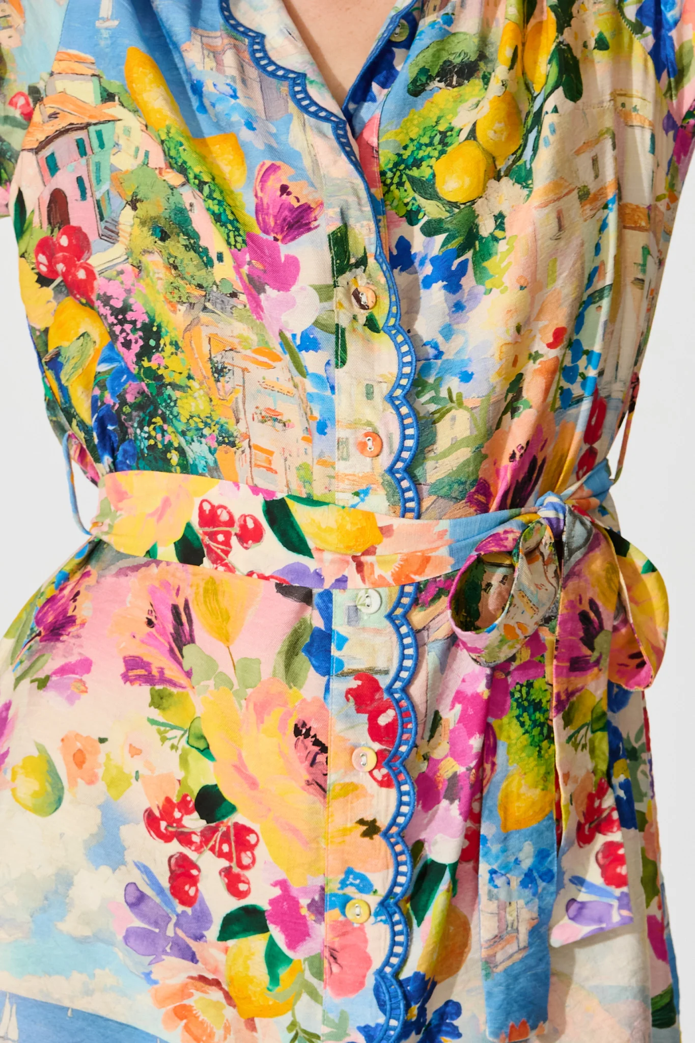 Miela Shirt Dress in Multi Floral with Navy Trim - Image 10