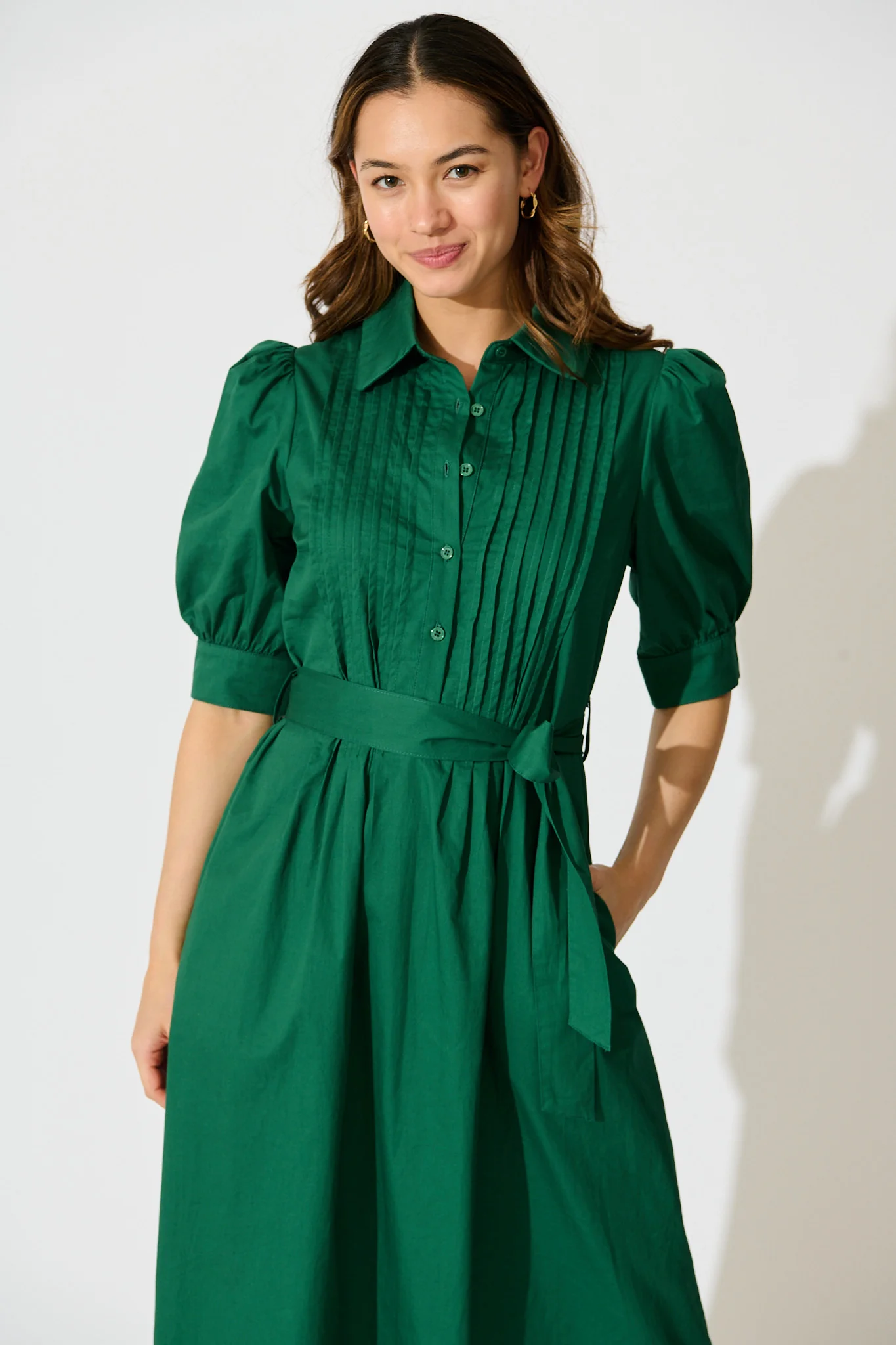 Mila Midi Dress in Emerald Cotton - Image 2