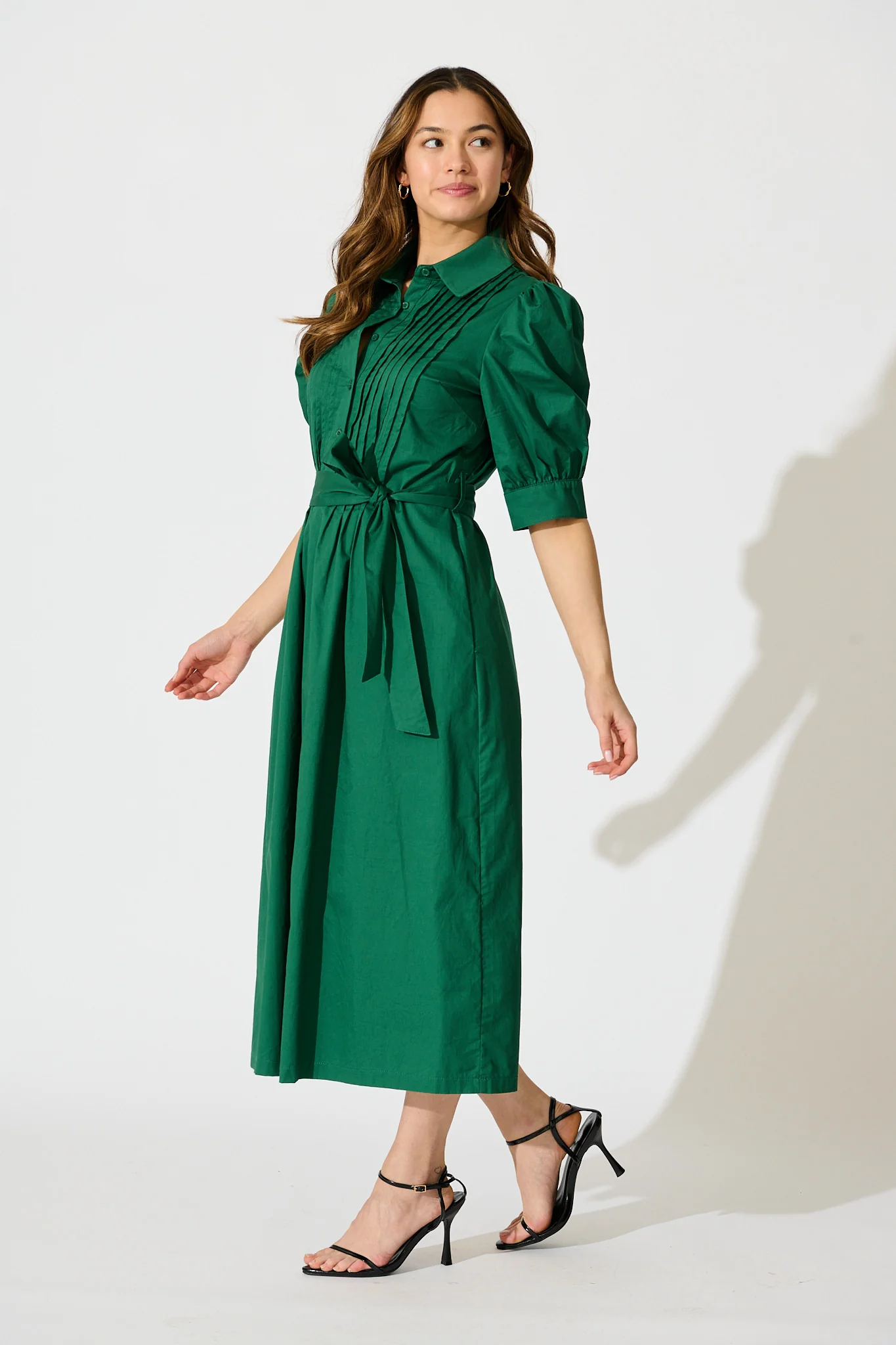Mila Midi Dress in Emerald Cotton - Image 3
