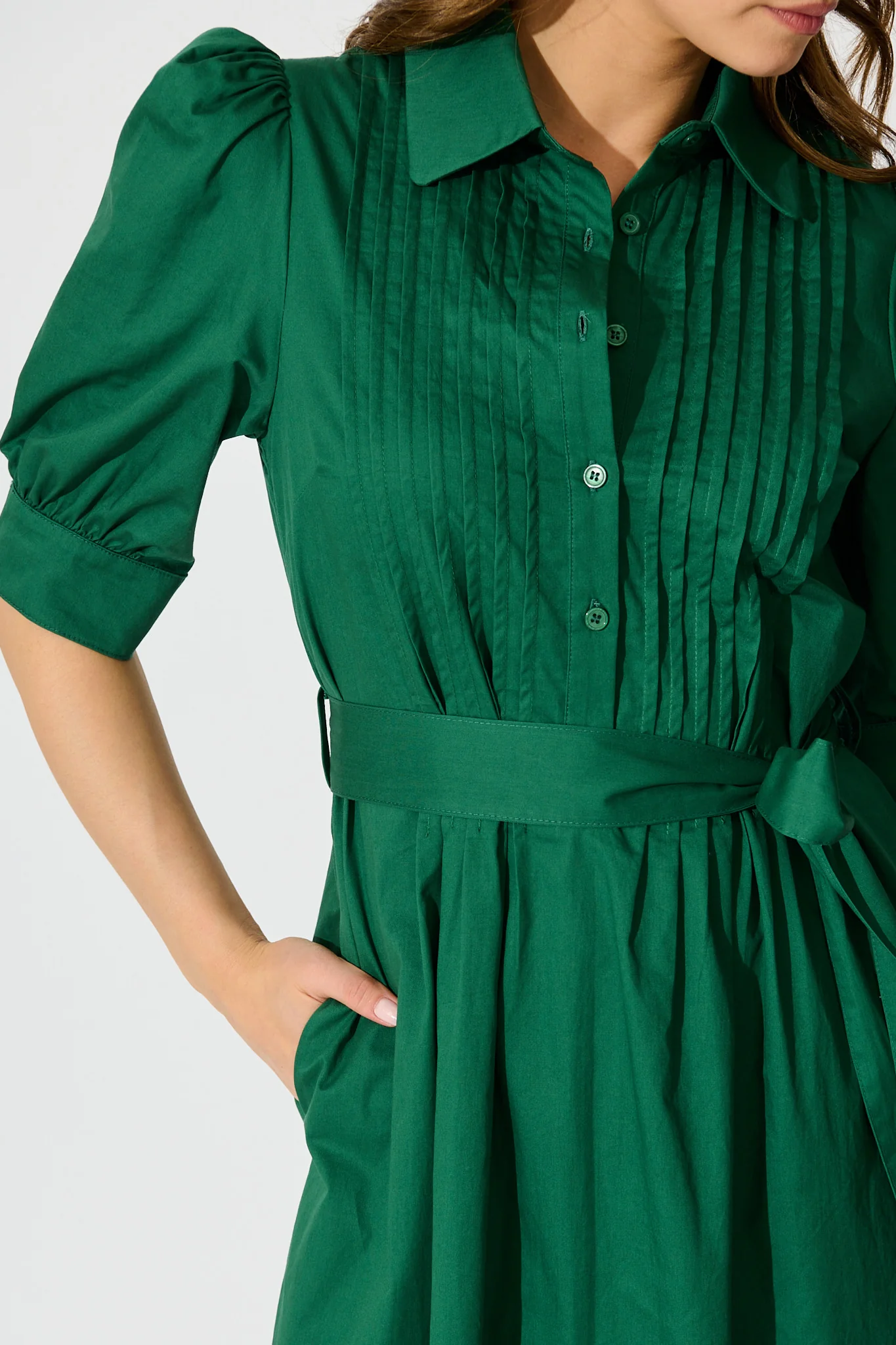 Mila Midi Dress in Emerald Cotton - Image 5