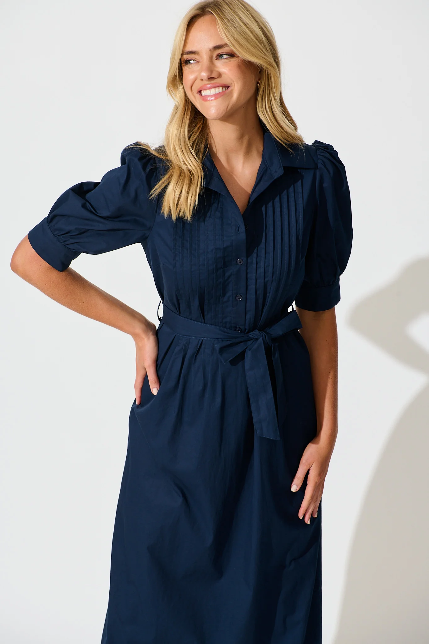 Mila Midi Dress in Navy Cotton - Image 2
