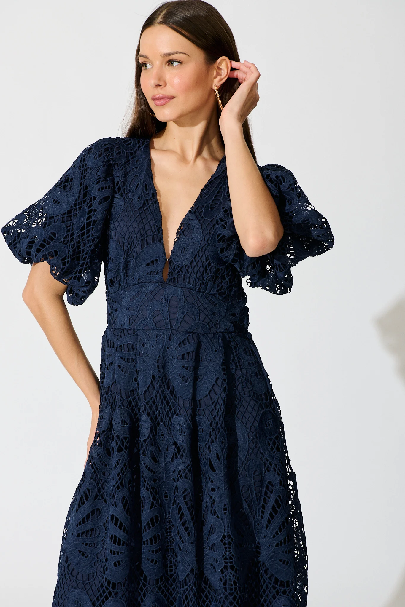 Millie Lace Maxi Dress In Navy - Image 4