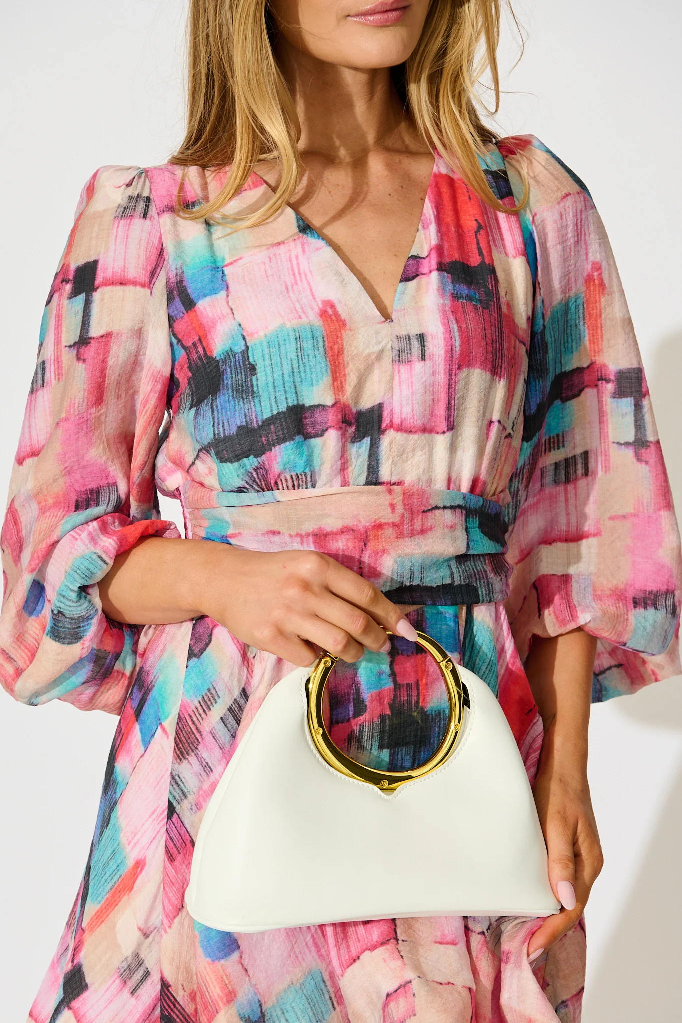 Milly Ring Detail Clutch Bag in White - Image 3