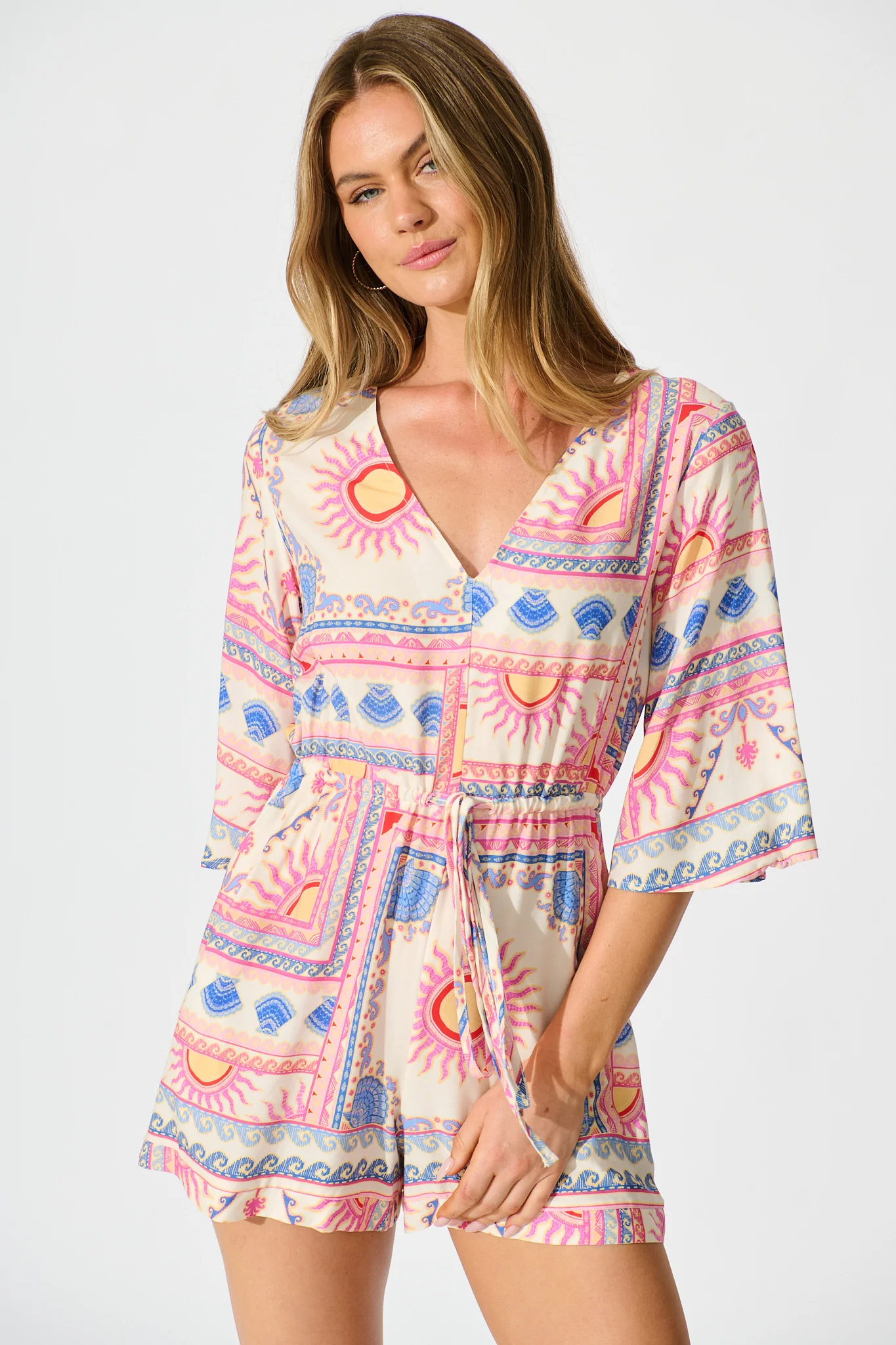 Milos Playsuit in Pink Tile Print - Image 2