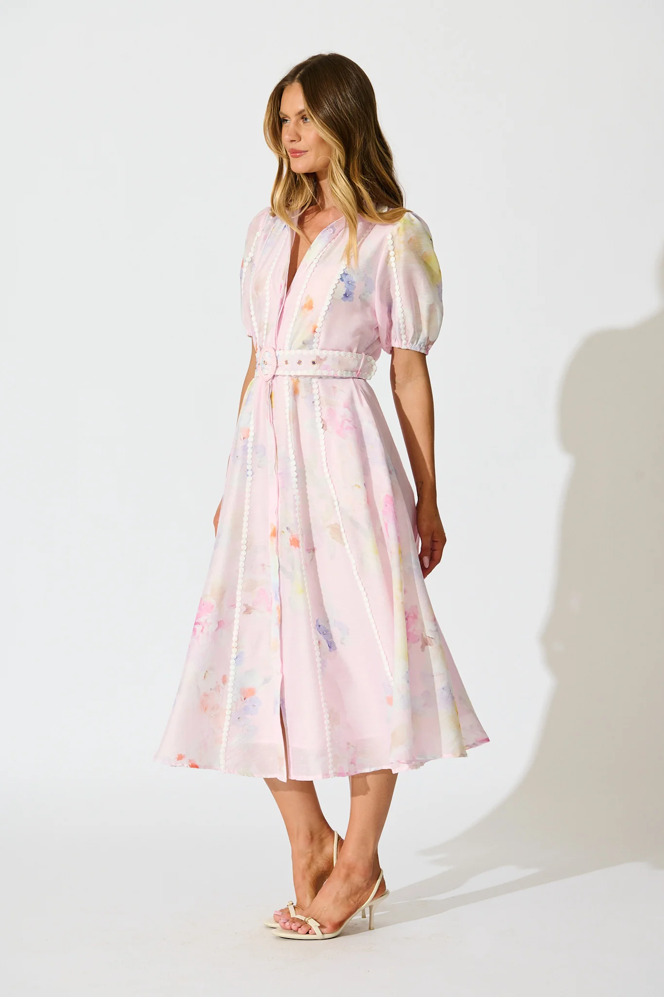 Mimi Maxi Shirt Dress in Light Pink Floral - Image 3