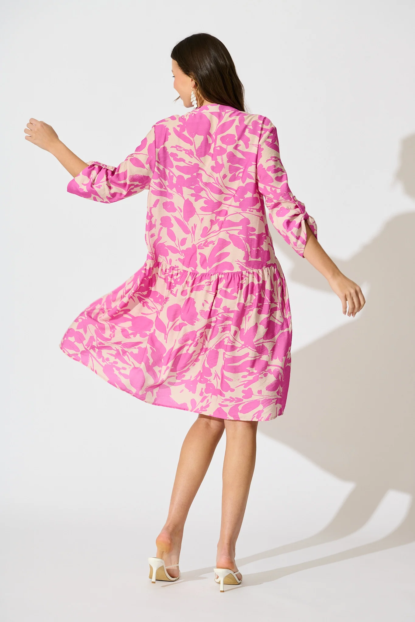 Mina Smock Dress in Cream and Pink Print - Image 4