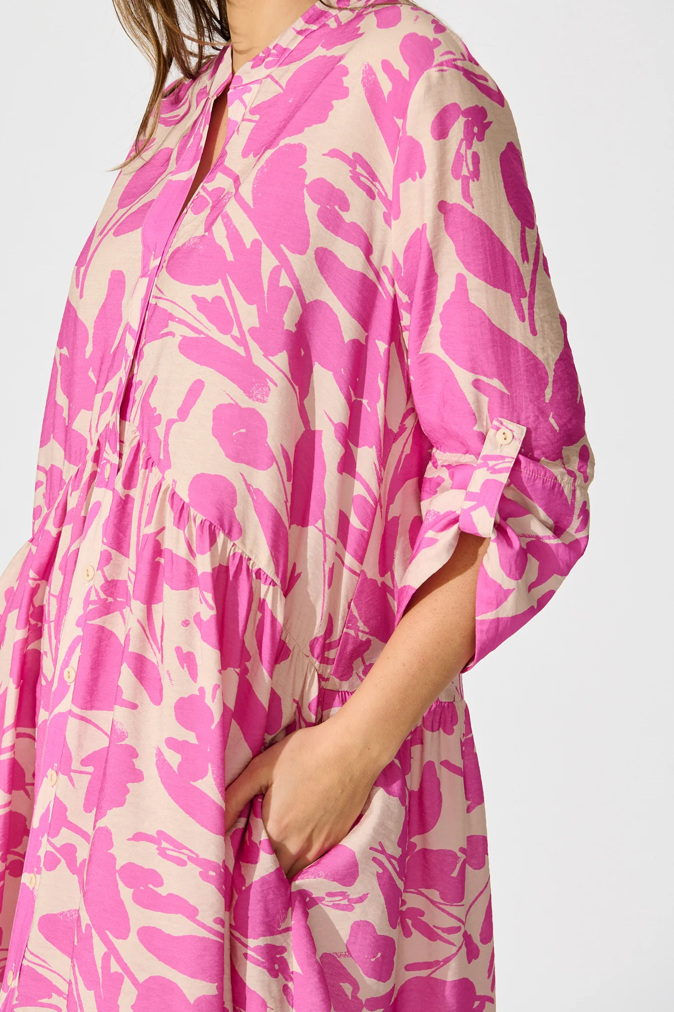 Mina Smock Dress in Cream and Pink Print - Image 5