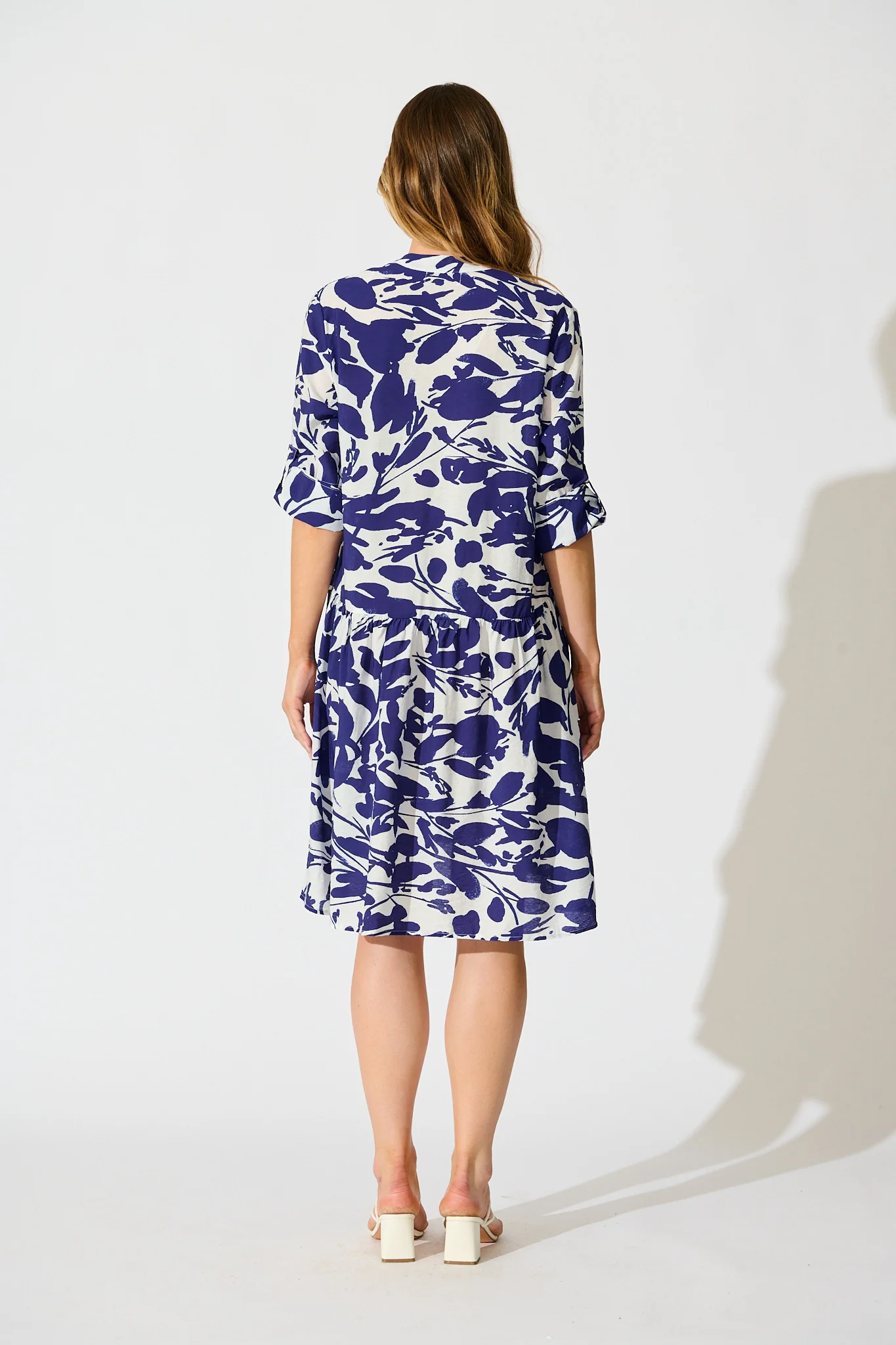 Mina Smock Dress in White and Navy Print - Image 4