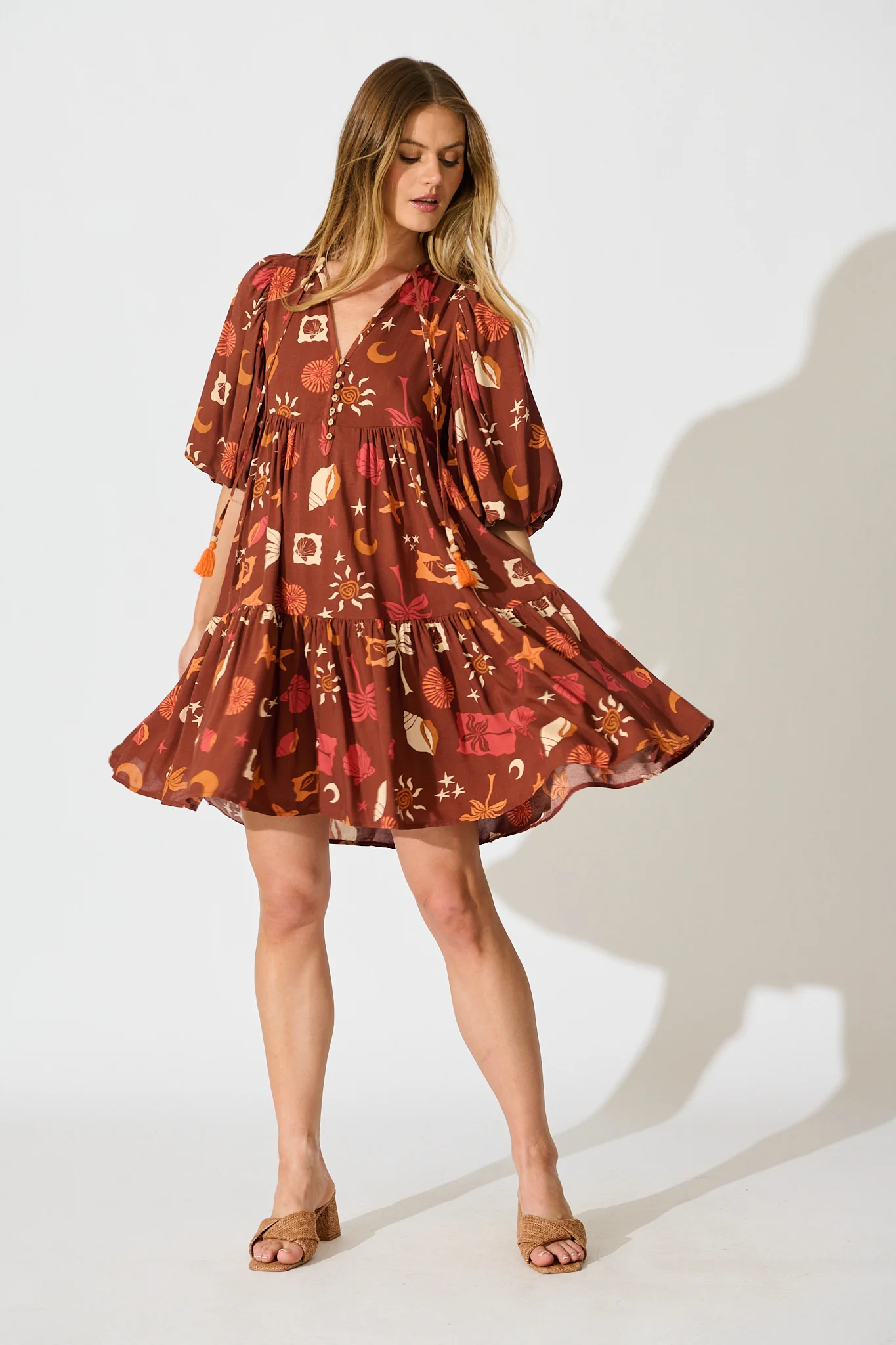 Minnesota Smock Dress in Multi Brown Summer Print