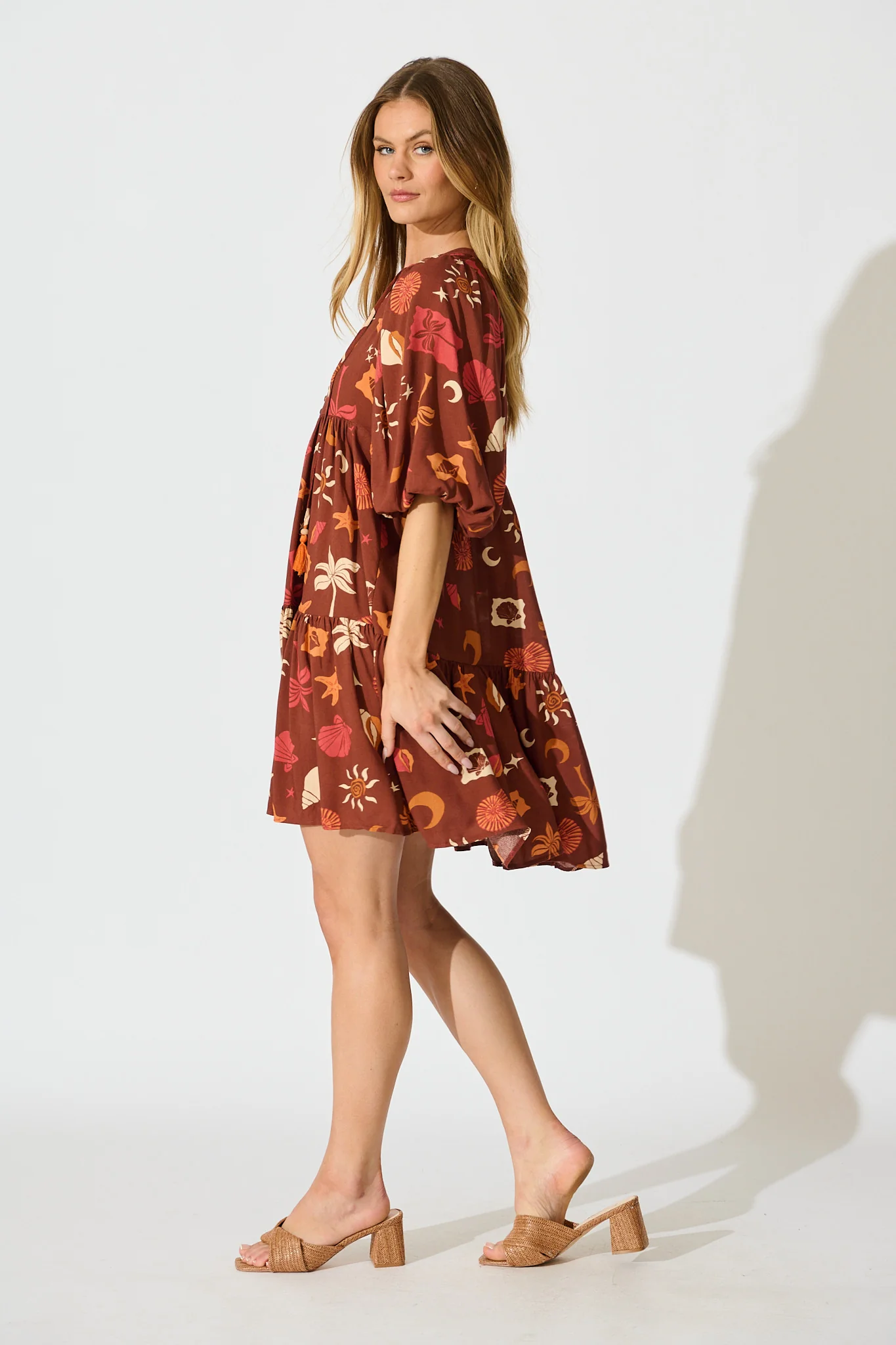 Minnesota Smock Dress in Multi Brown Summer Print - Image 3