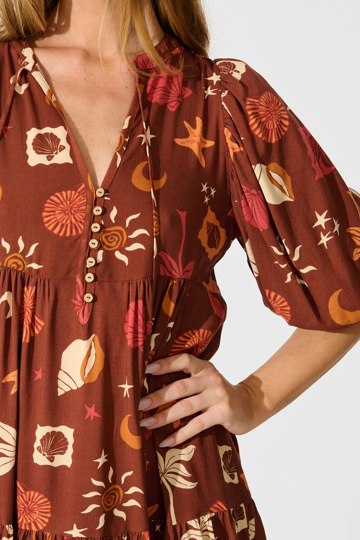 Minnesota Smock Dress in Multi Brown Summer Print - Image 5