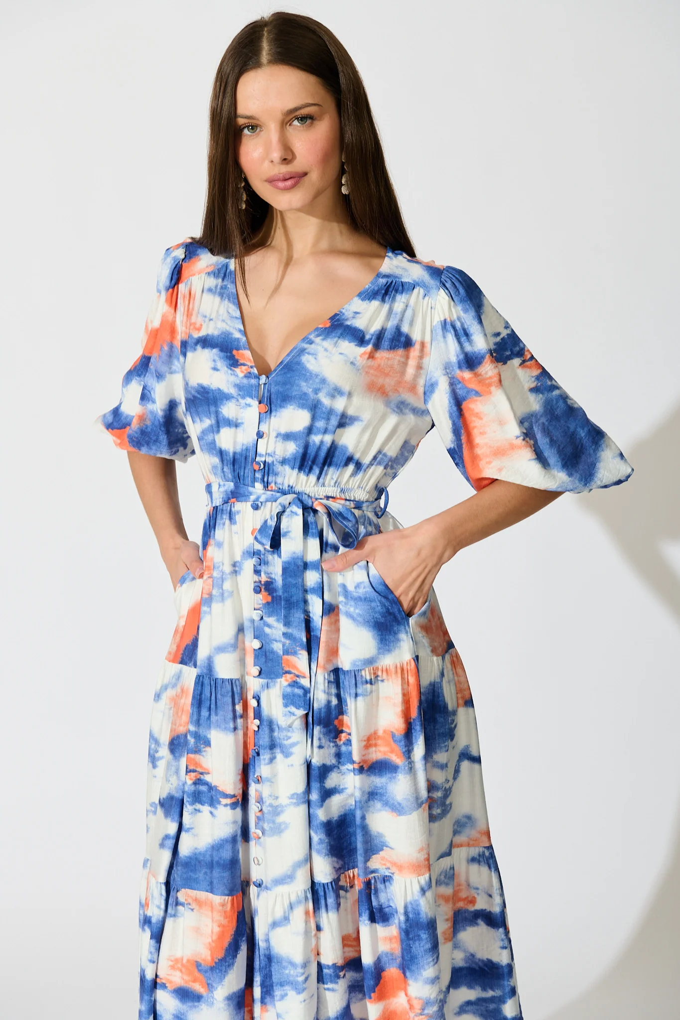 Mirana Midi Dress in Blue and White Watercolour - Image 2