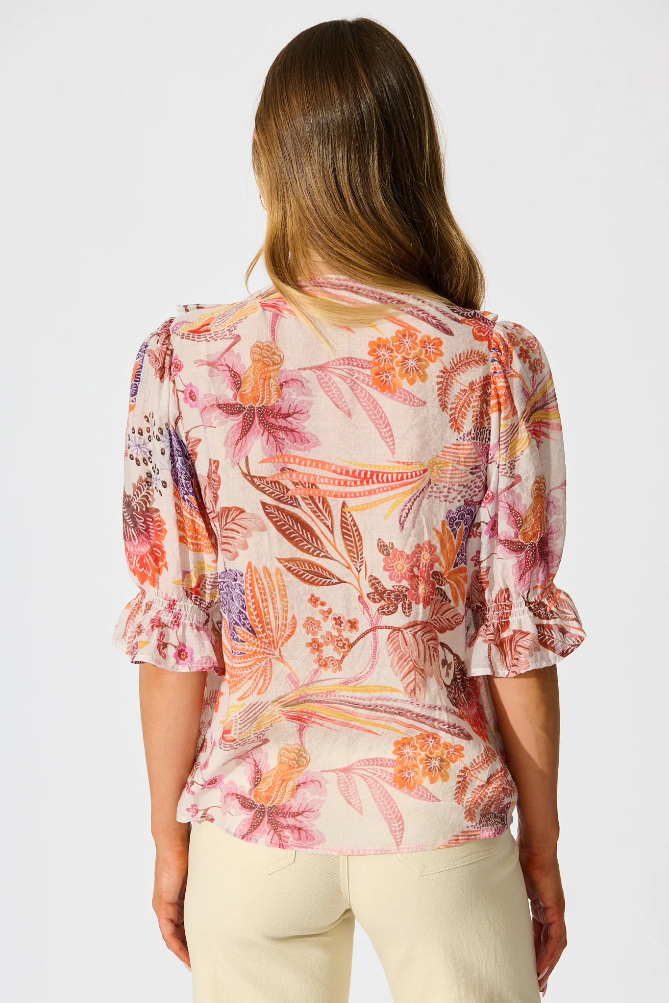Mirella Top in Multi Tan Leaf Print - Image 3