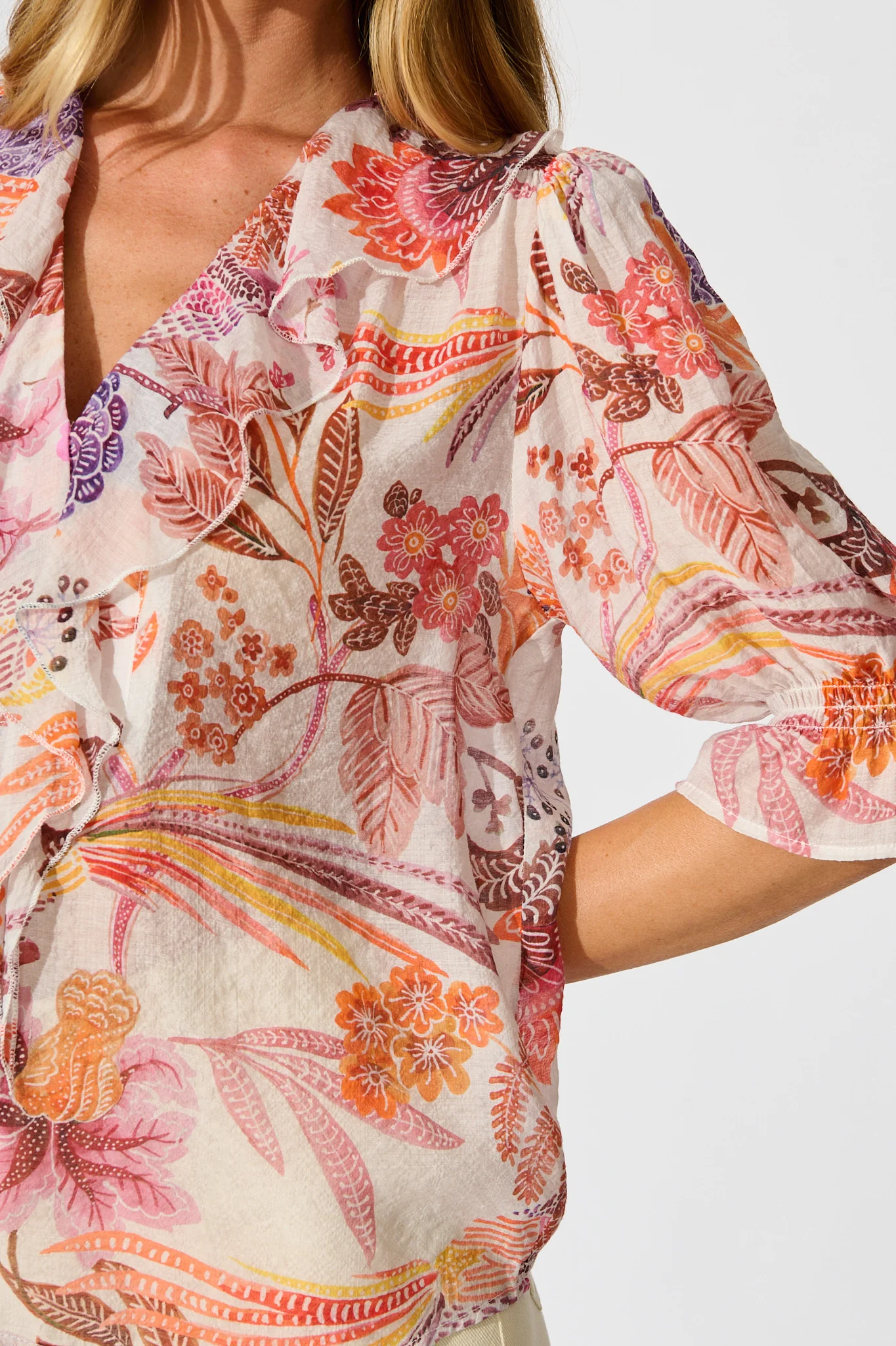 Mirella Top in Multi Tan Leaf Print - Image 5