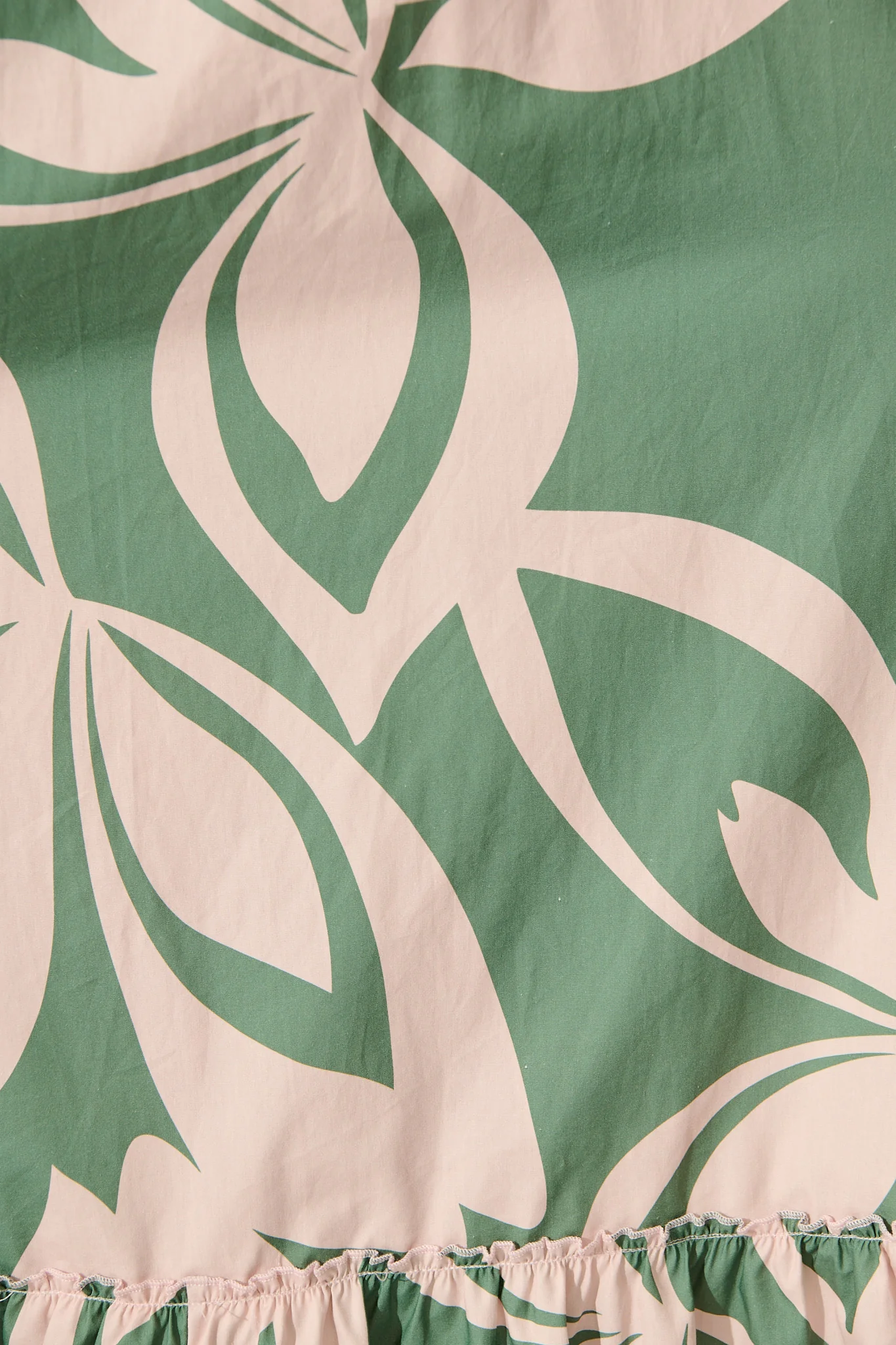Mirna Maxi Dress in Green with Pink Leaf Print Cotton - Image 6
