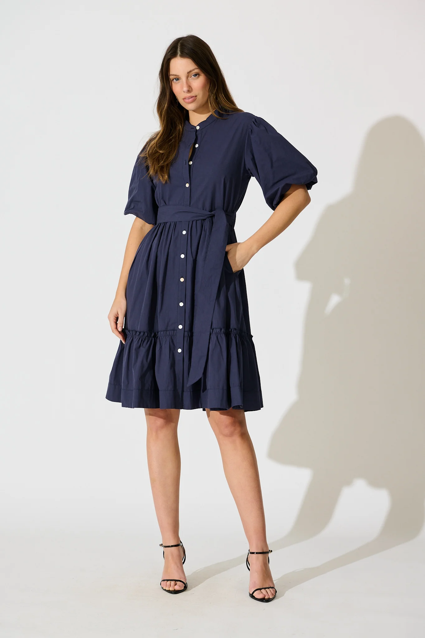 Miya Midi Dress in Navy Cotton