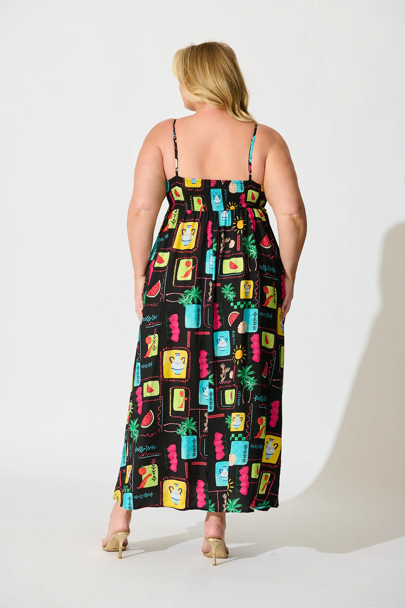 Moa Maxi Sundress in Black Multi Patchwork Linen Blend - Image 9