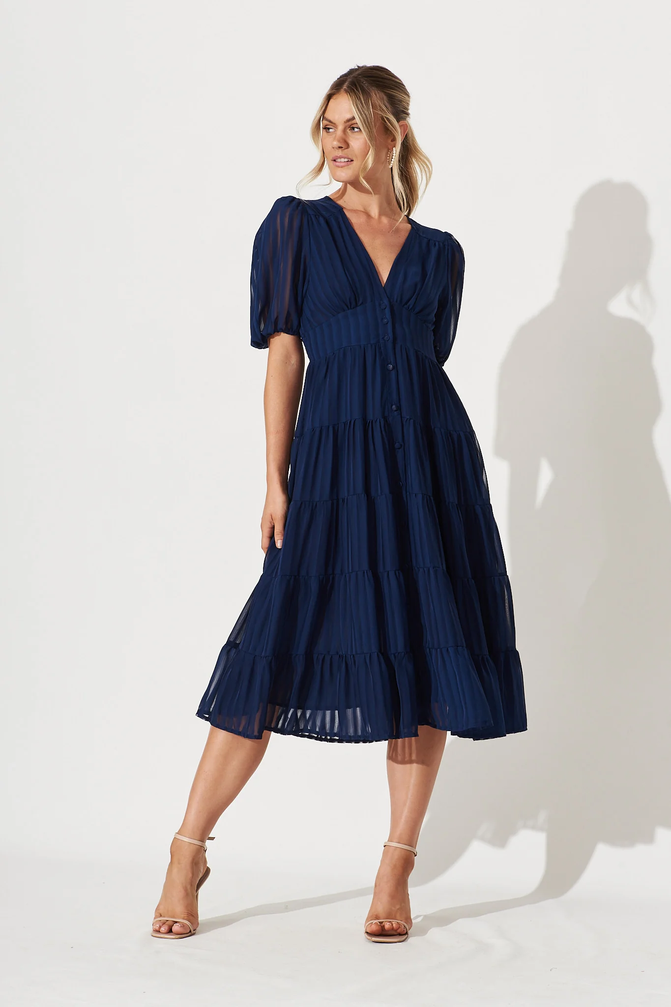 Modica Midi Dress In Navy Chiffon - Image 2