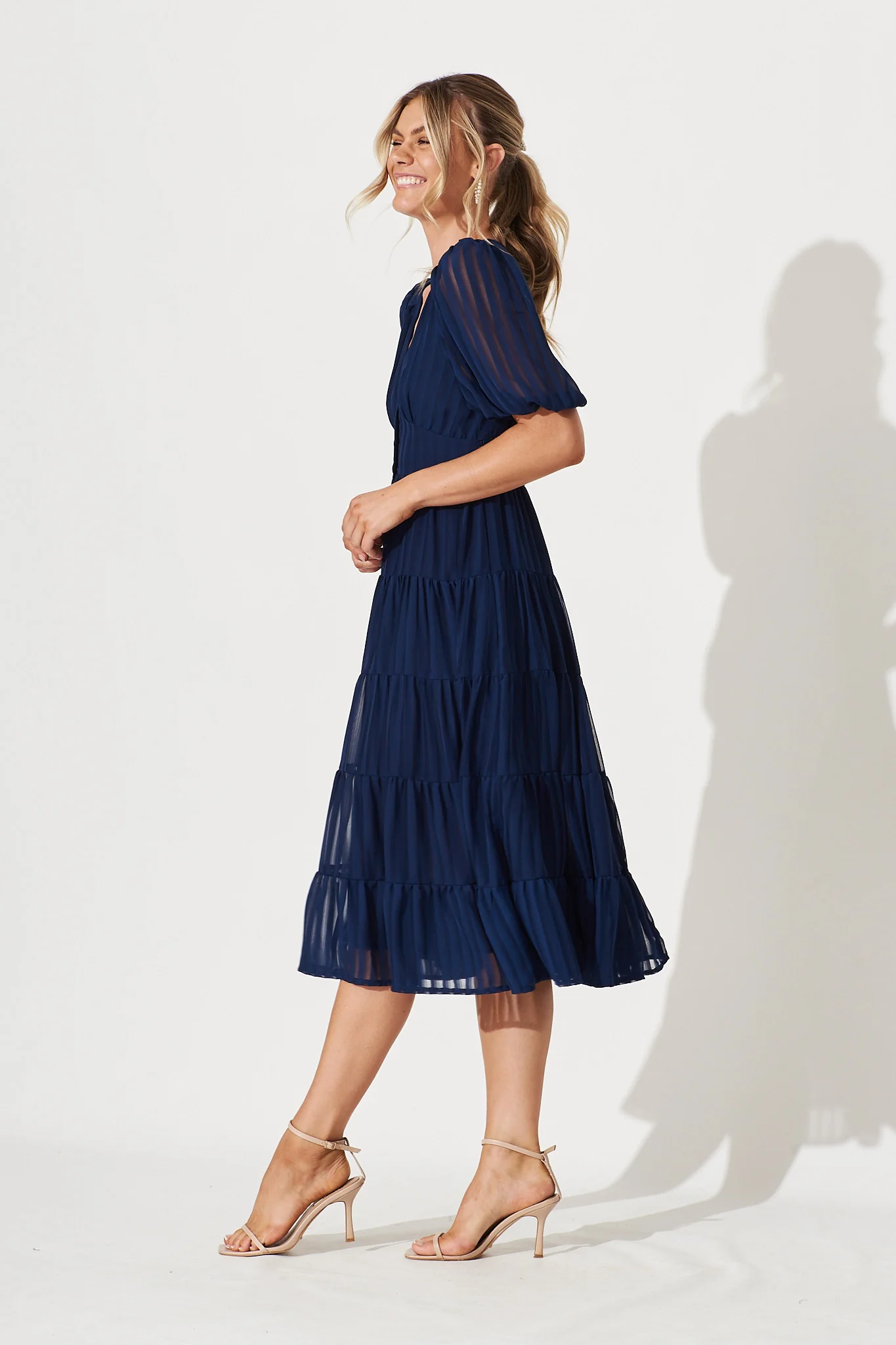 Modica Midi Dress In Navy Chiffon - Image 4