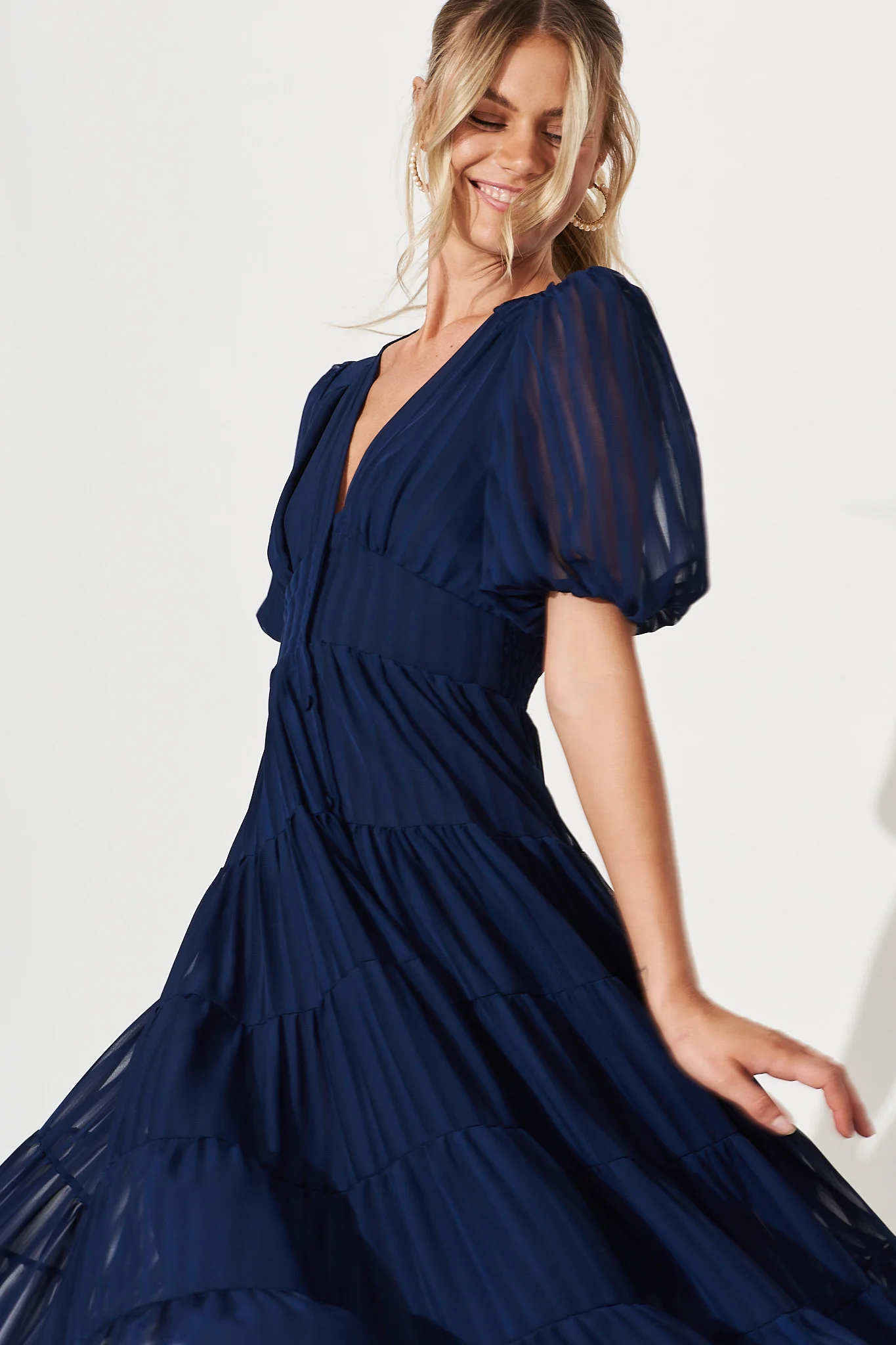 Modica Midi Dress In Navy Chiffon - Image 6