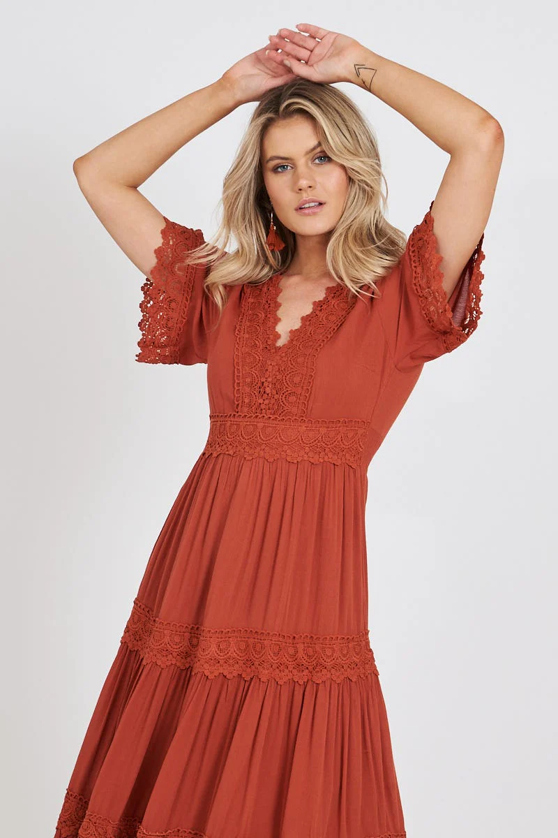 Mona Maxi Dress In Rust - Image 3