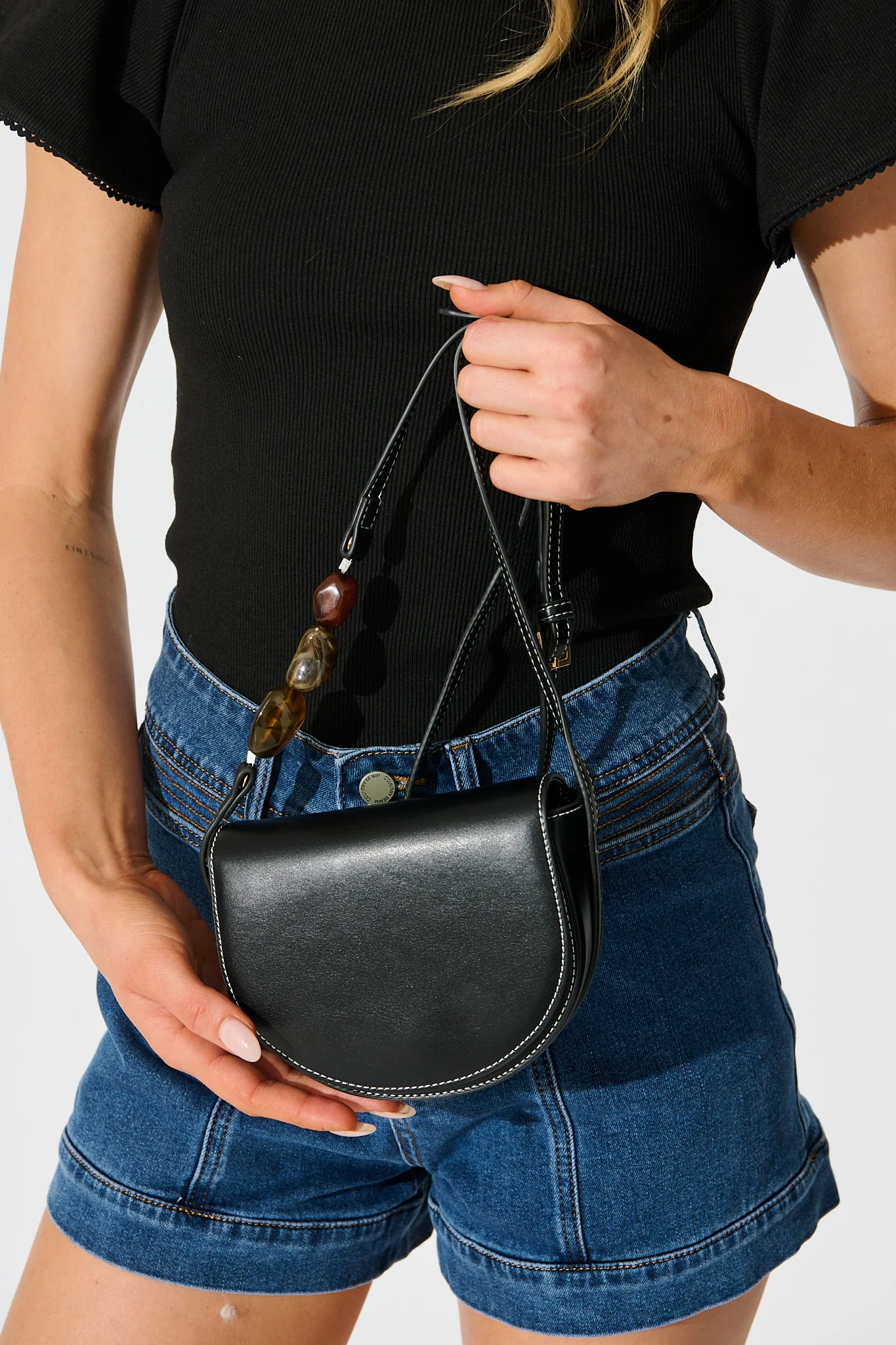 Monroe Crossbody Bag in Black with Resin Beads - Image 2