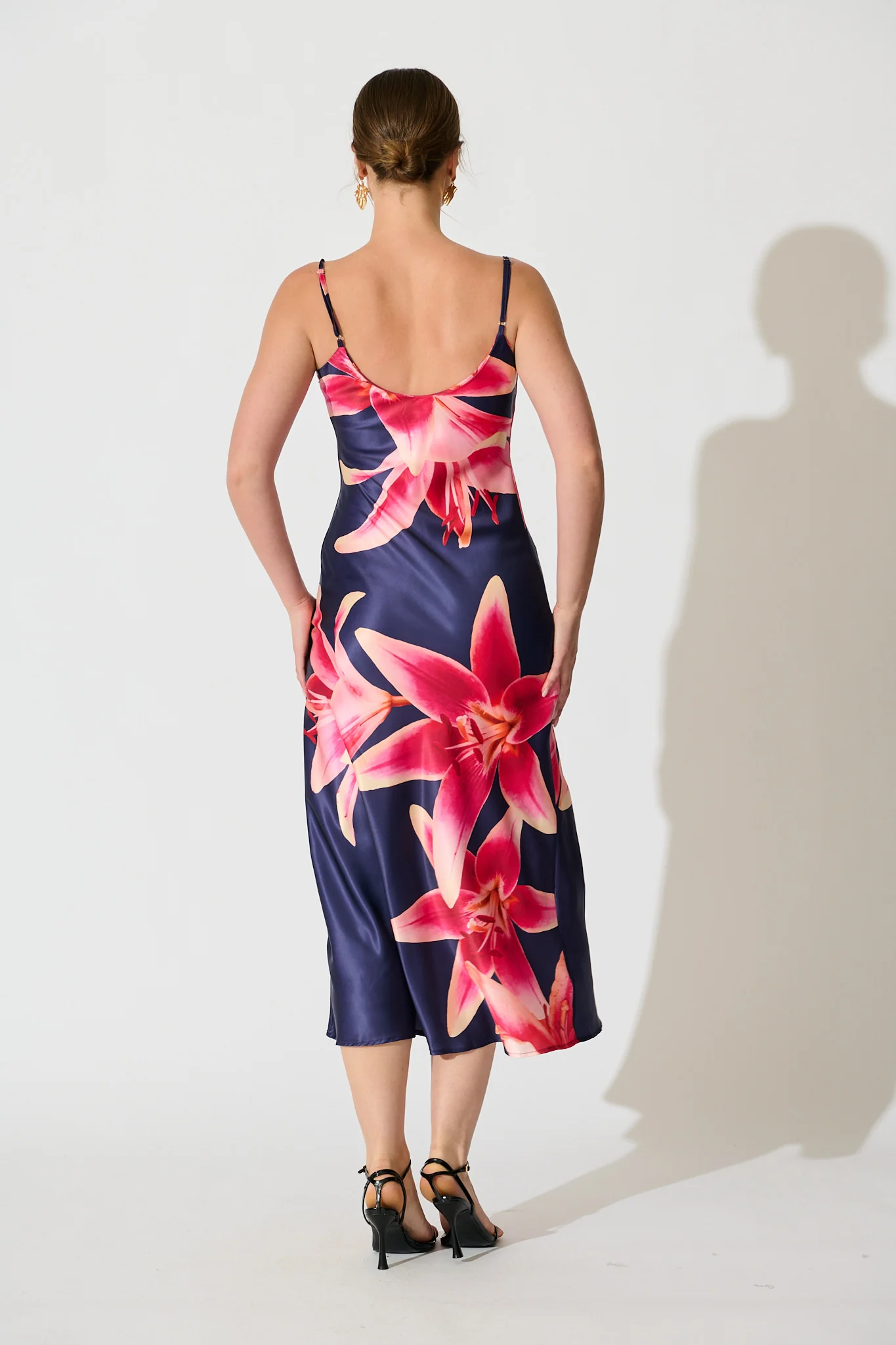 Moonlit Flora Maxi Dress in Navy Floral Satin - Image 8