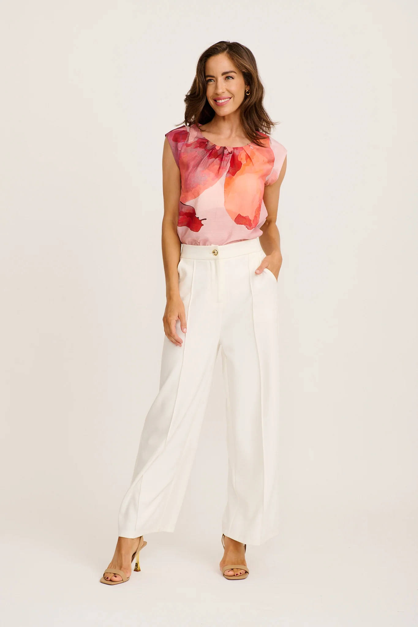 Moonshadows Top in Pink with Tangerine Floral - Image 4