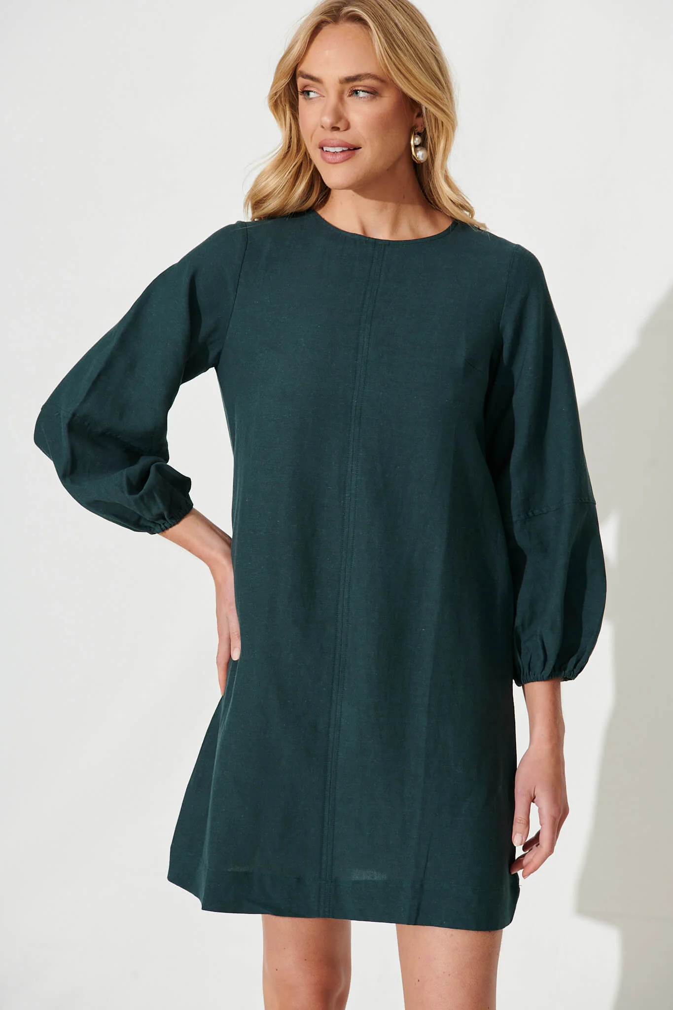 Moto Dress In Emerald Cotton Linen - Image 2
