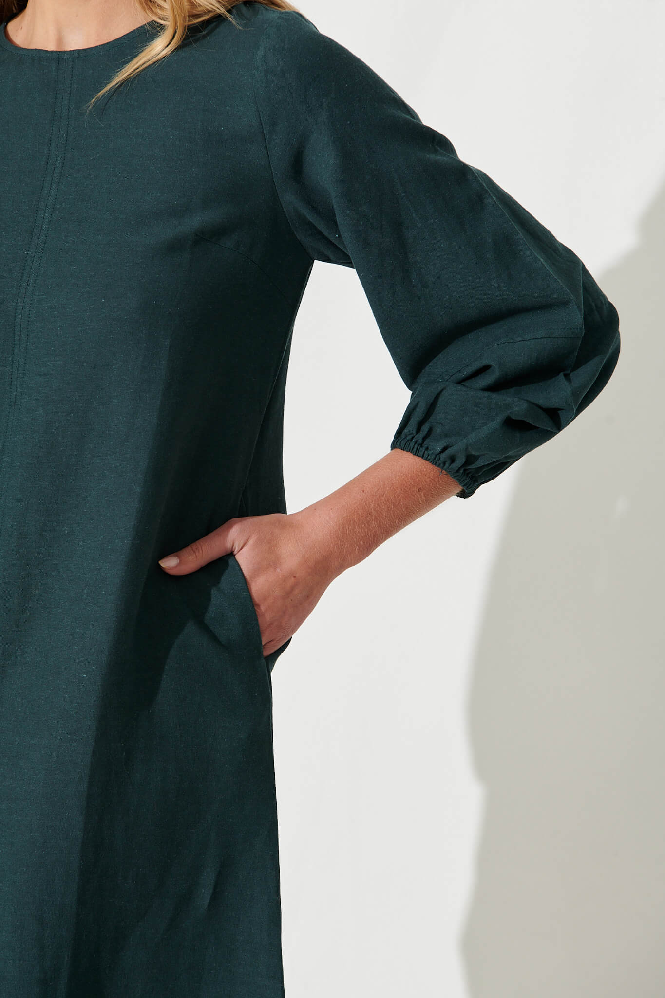 Moto Dress In Emerald Cotton Linen - Image 5