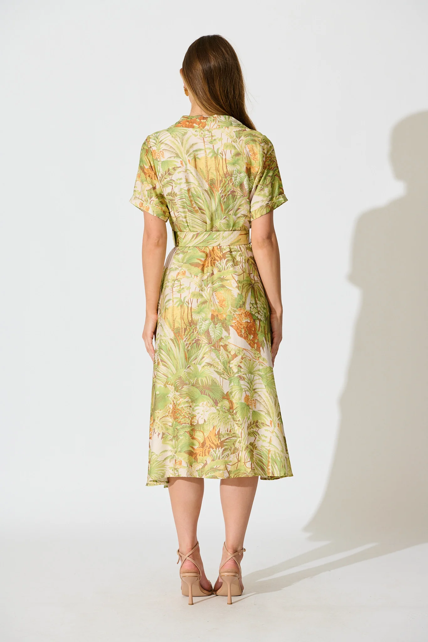 My Sweet Midi Shirt Dress in Green Multi Leaf Print - Image 4