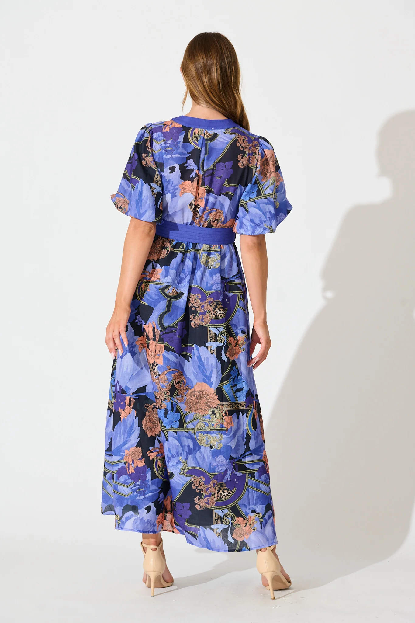 Mystical Bloom Maxi Dress in Blue with Multi Linen Blend - Image 5