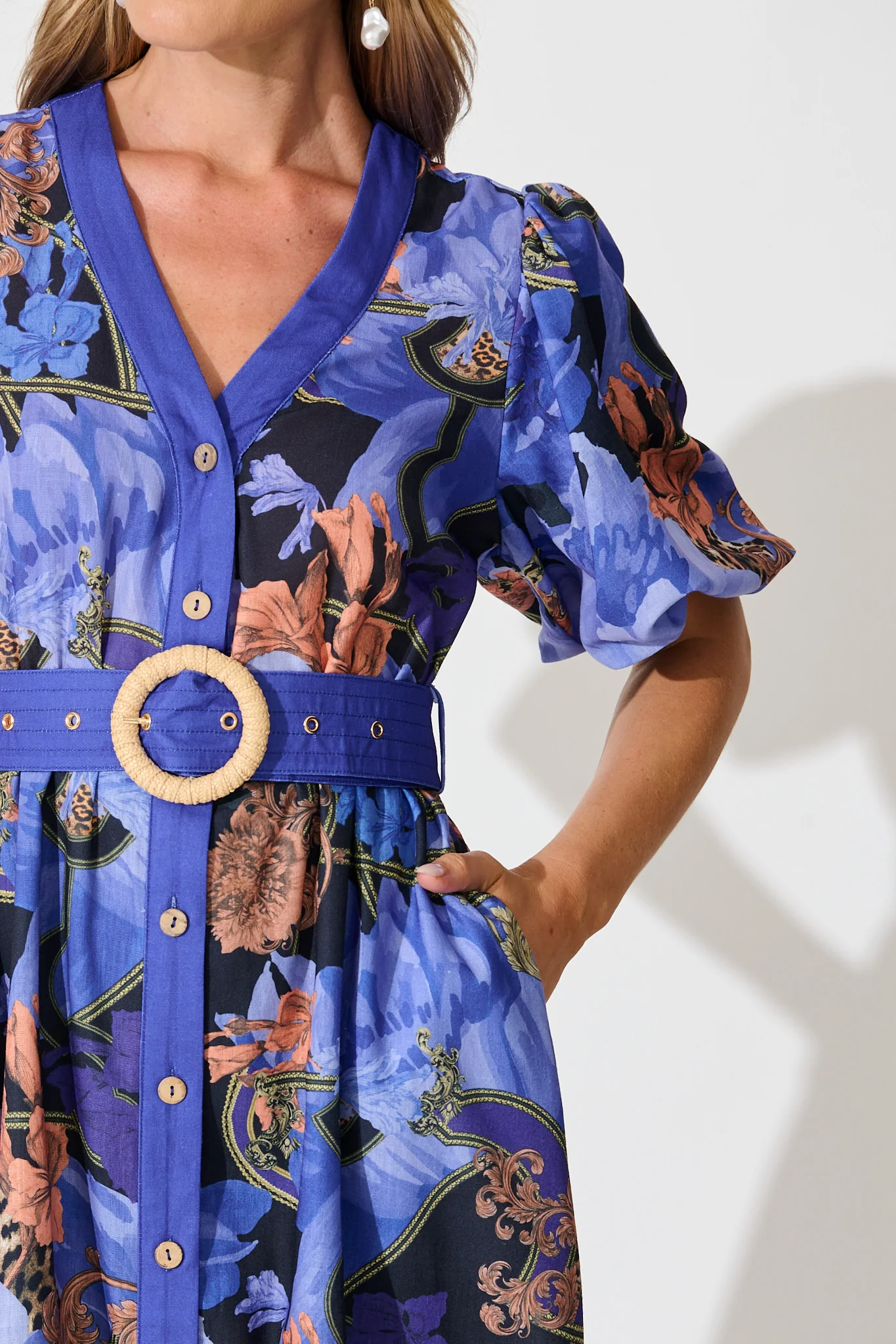 Mystical Bloom Maxi Dress in Blue with Multi Linen Blend - Image 6