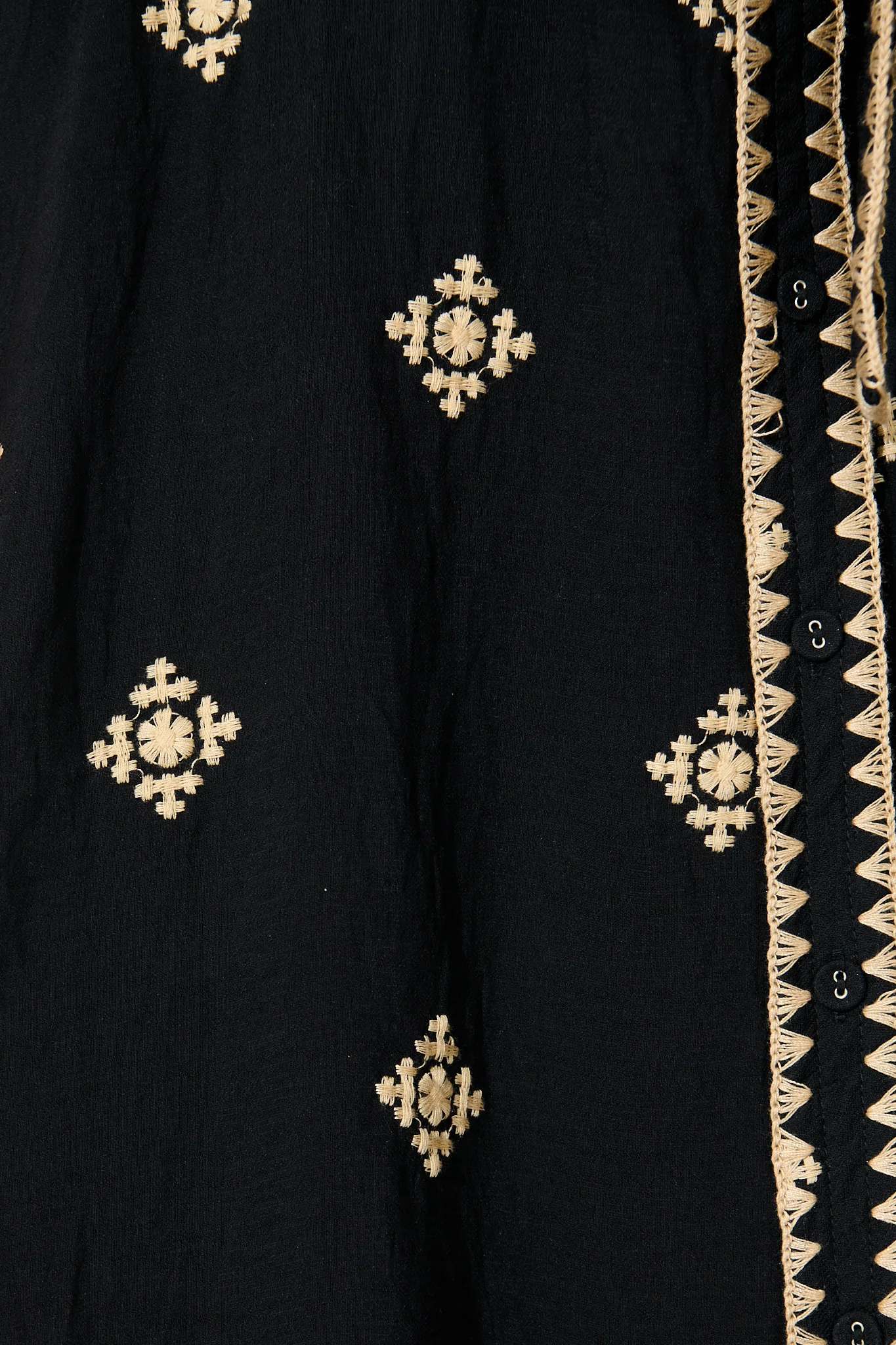 Nahla Midi Shirt Dress in Black with Cream Embroidery - Image 6