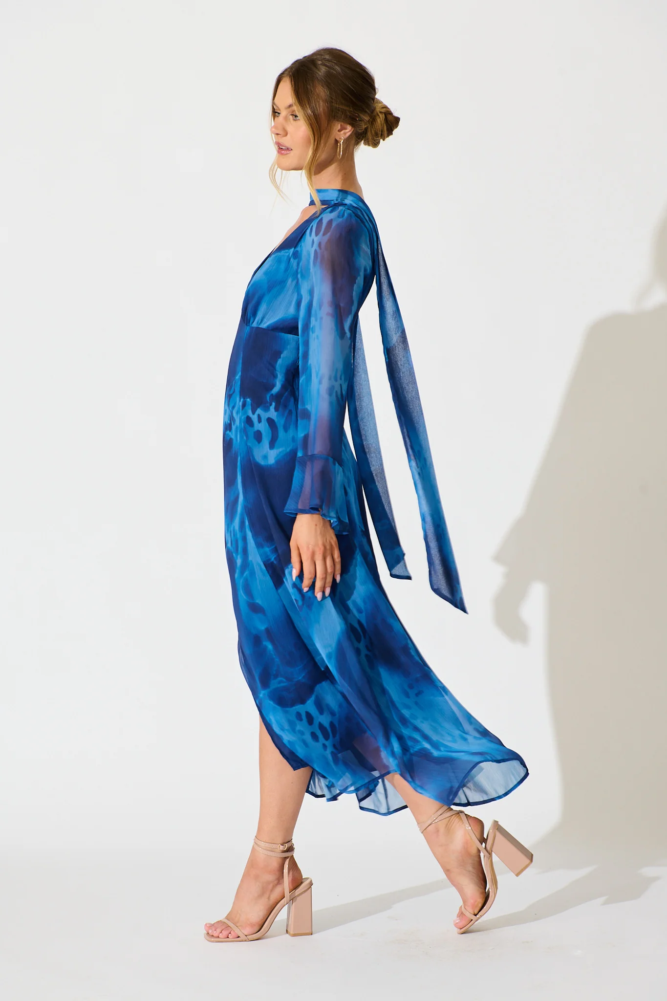 Nami Maxi Dress in Blue Watercolour Chiffon - Image 3