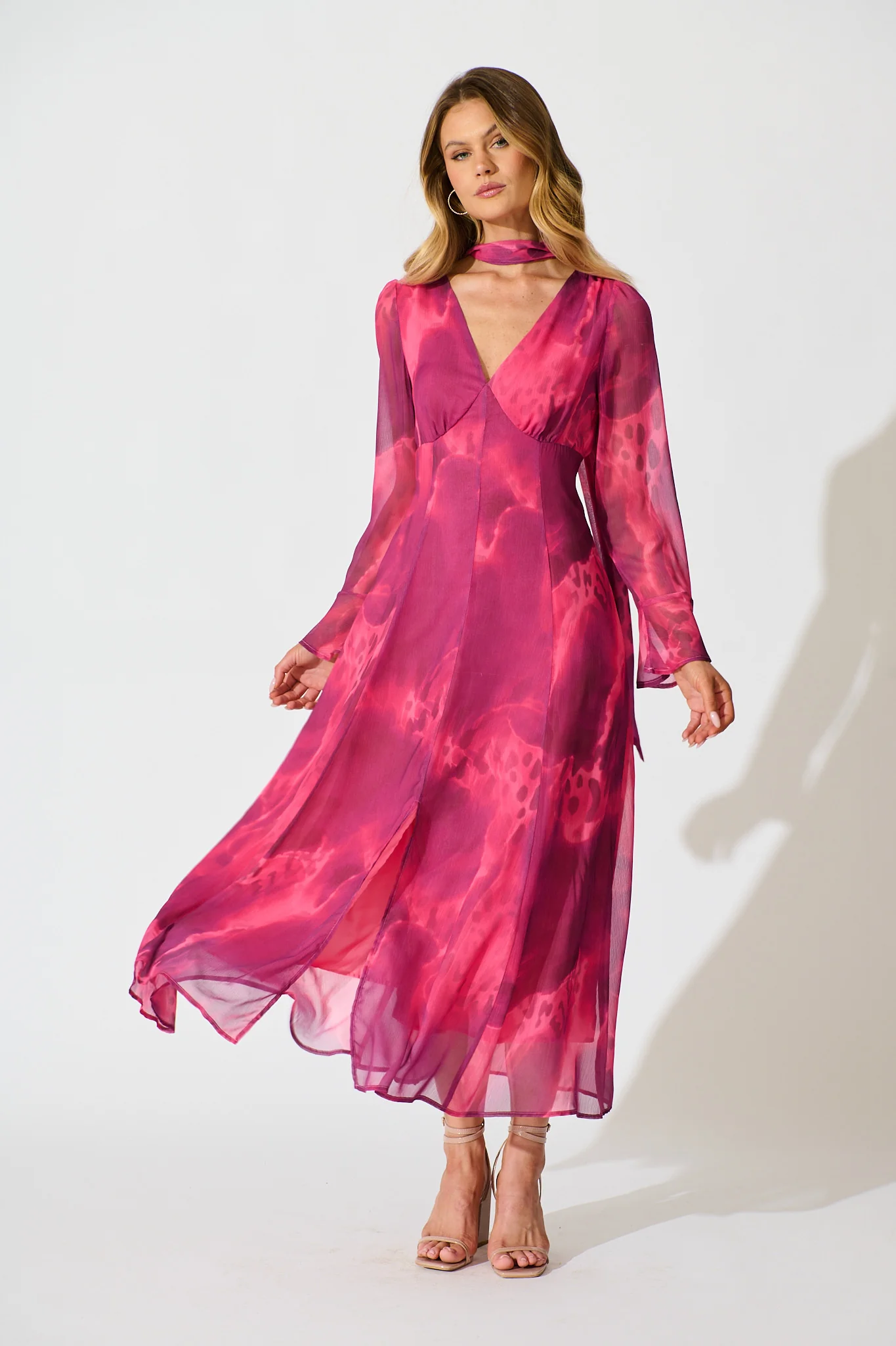 Nami Maxi Dress in Purple Watercolour Chiffon - Image 3