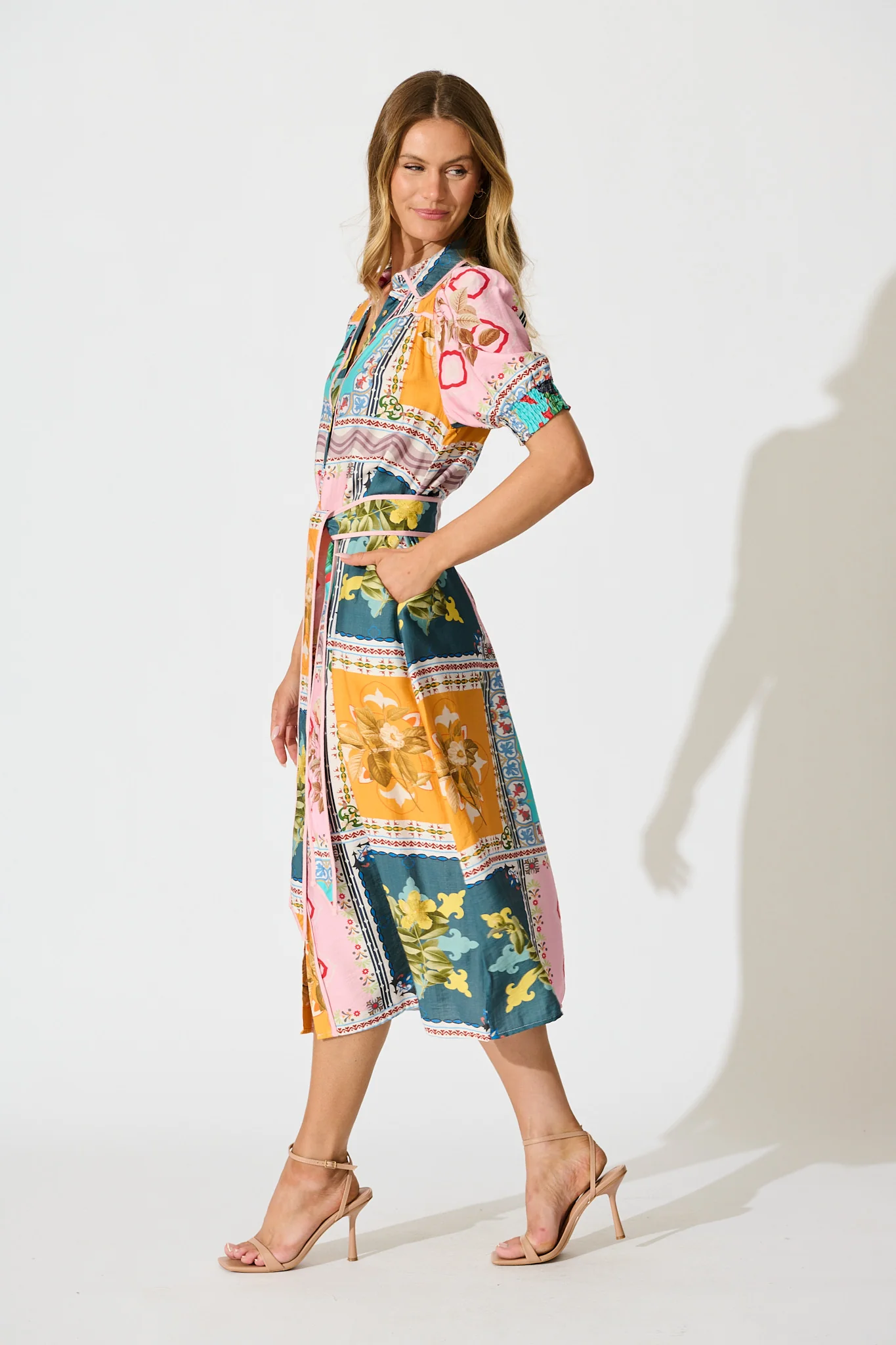 Narcisa Midi Shirt Dress in Multi Floral Tile Print - Image 3