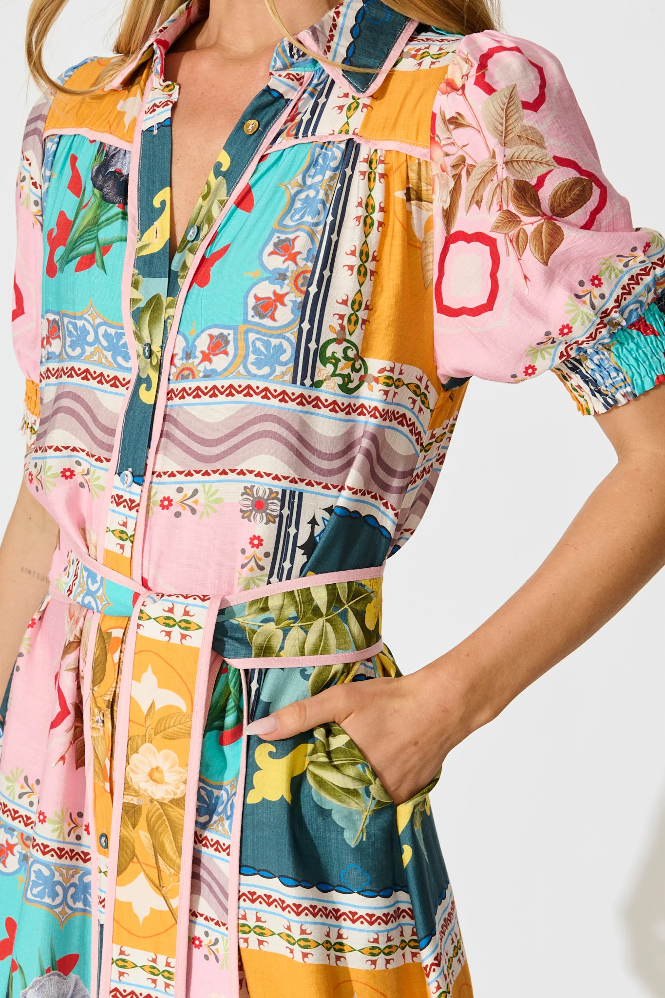 Narcisa Midi Shirt Dress in Multi Floral Tile Print - Image 5