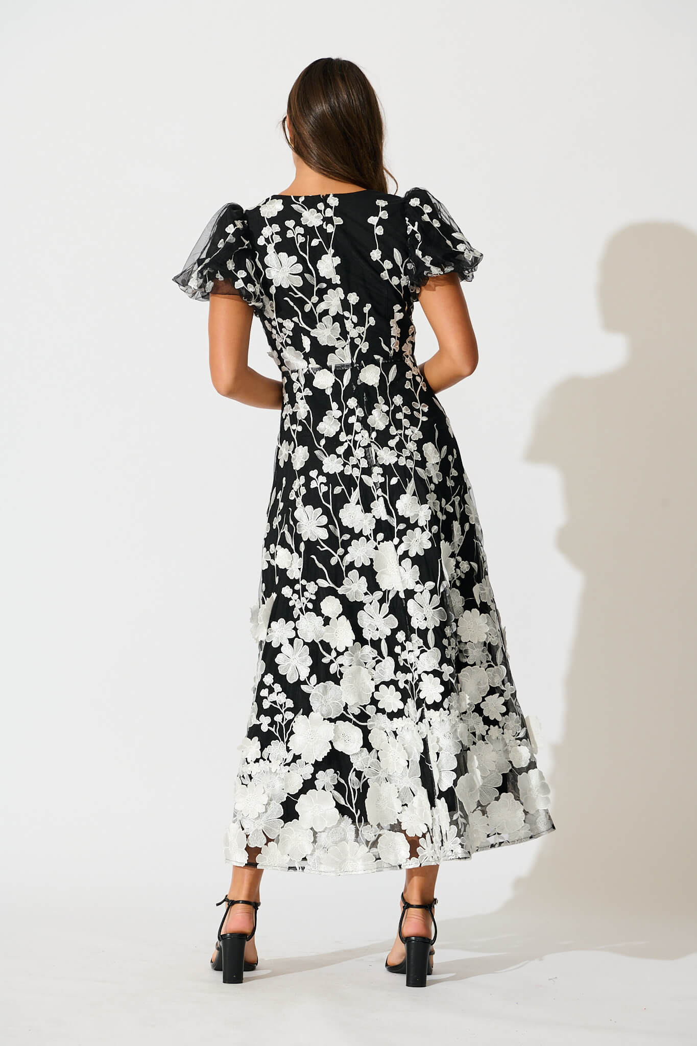 Nashira Maxi Dress in Black and White Embroidered Tulle - Image 4