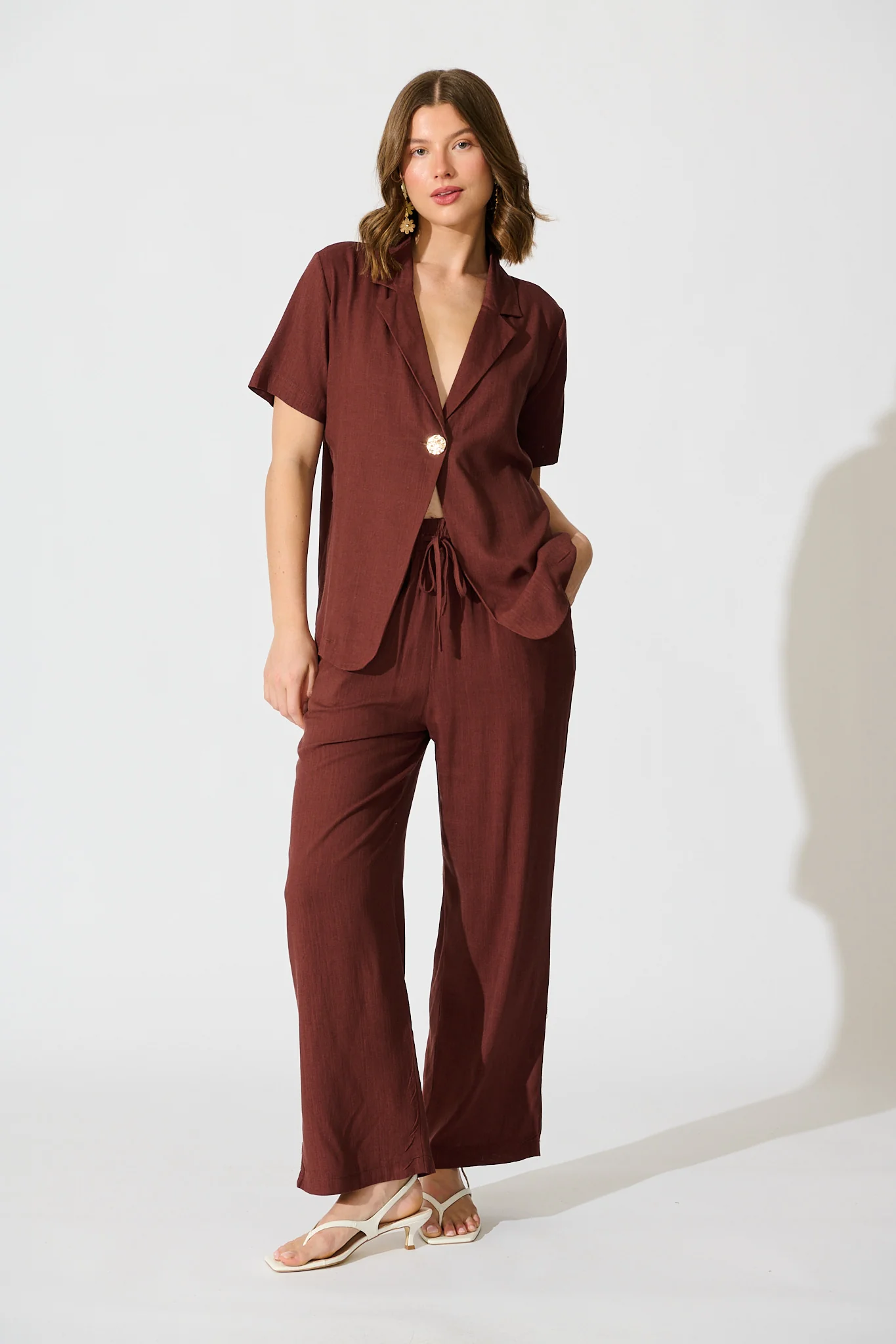 Natural Form Pant in Chocolate Cotton Linen - Image 4
