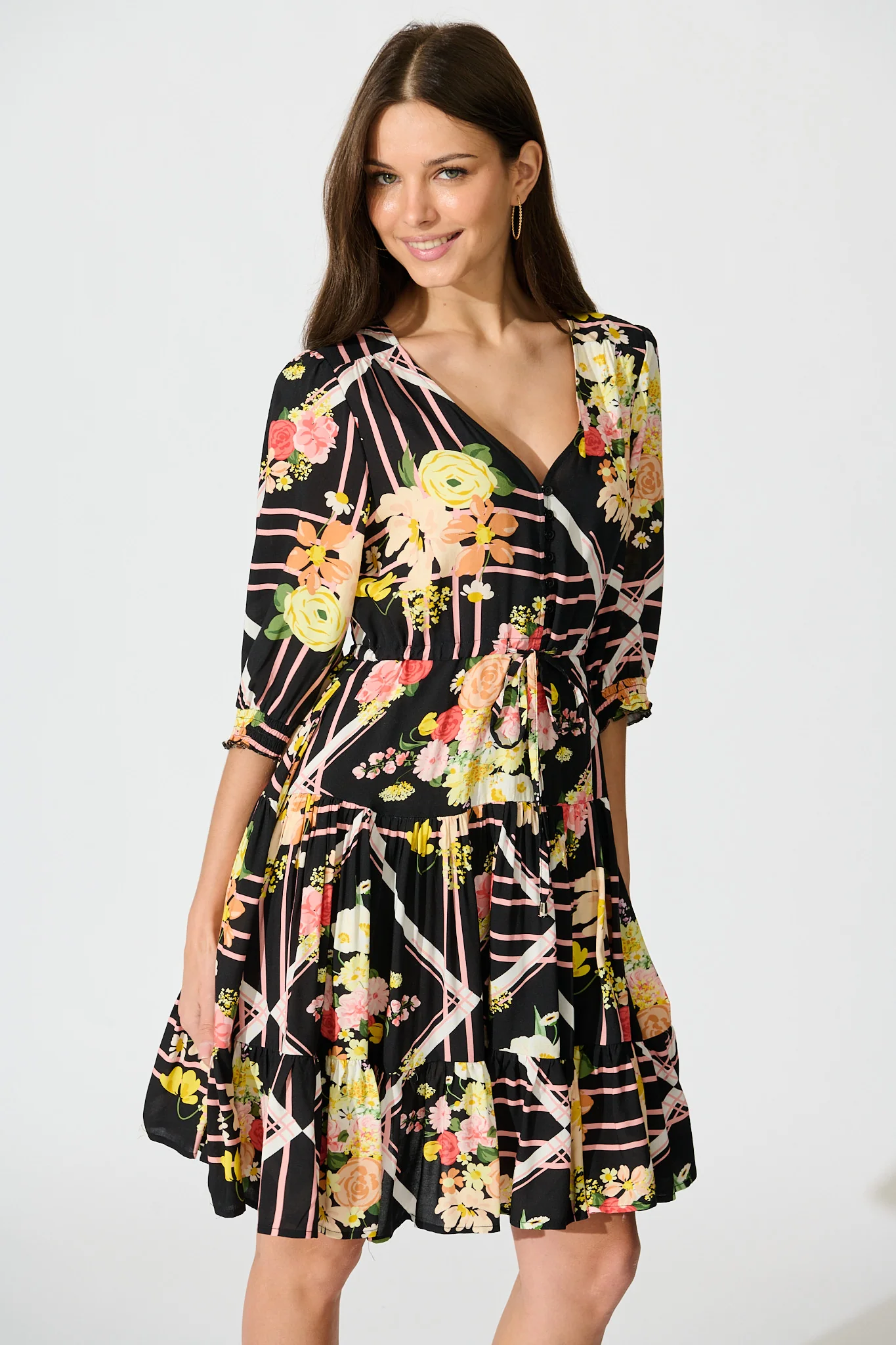 Navianna Dress in Black with Multi Floral - Image 2