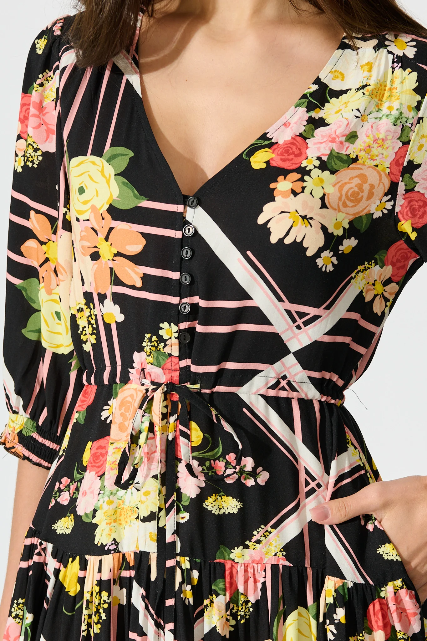 Navianna Dress in Black with Multi Floral - Image 5