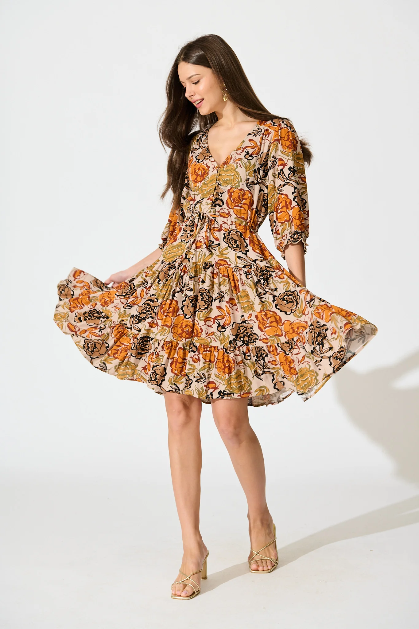 Navianna Dress in Multi Rust Floral
