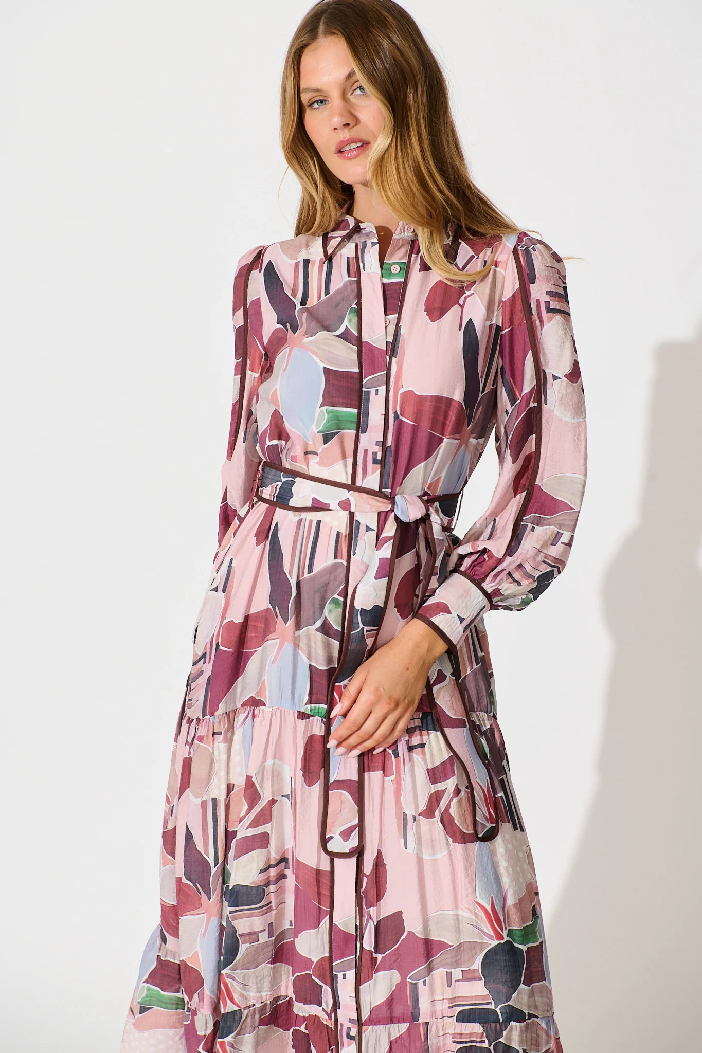 Naylor Maxi Shirt Dress in Multi Brown Print - Image 2